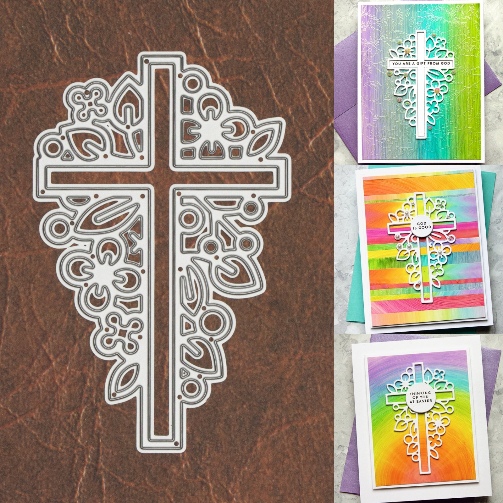 Easter Cross w Flowers & Leaves Cutting & Embossing Die