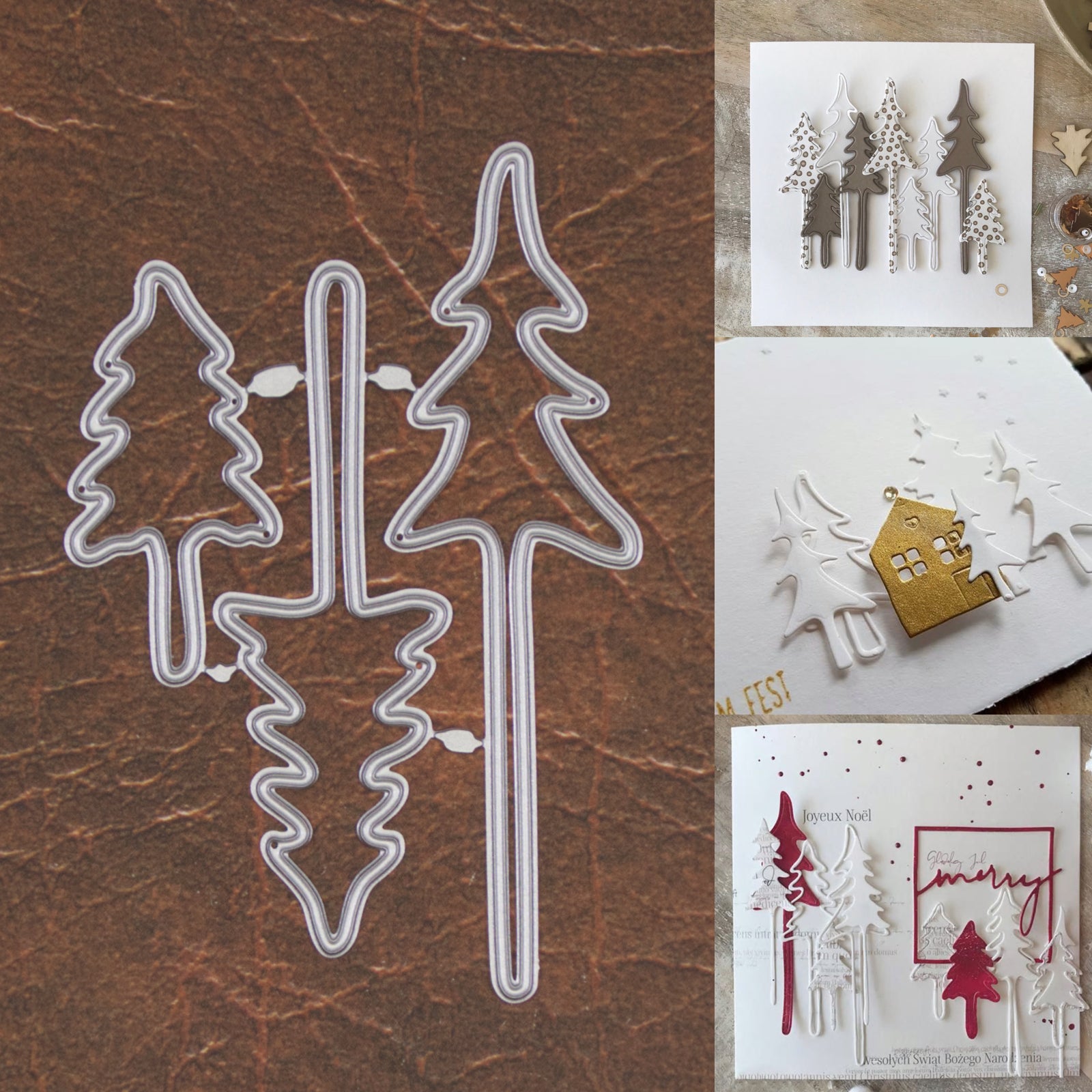 Large Evergreen Trees w Outline Frames Cutting Dies - 3 Sizes