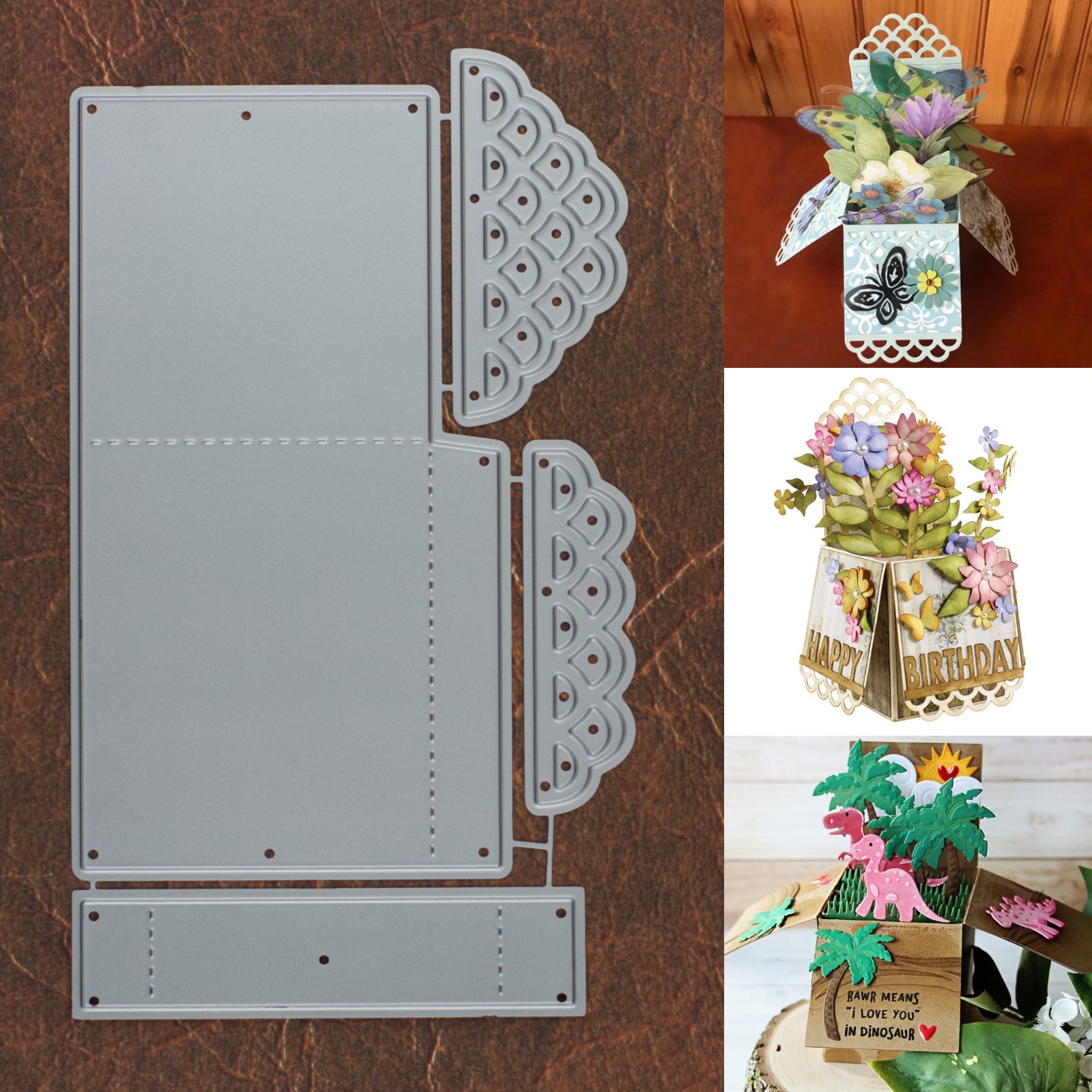 3D Pop Up Box Card w Scallop Lace Cutting & Embossing Dies