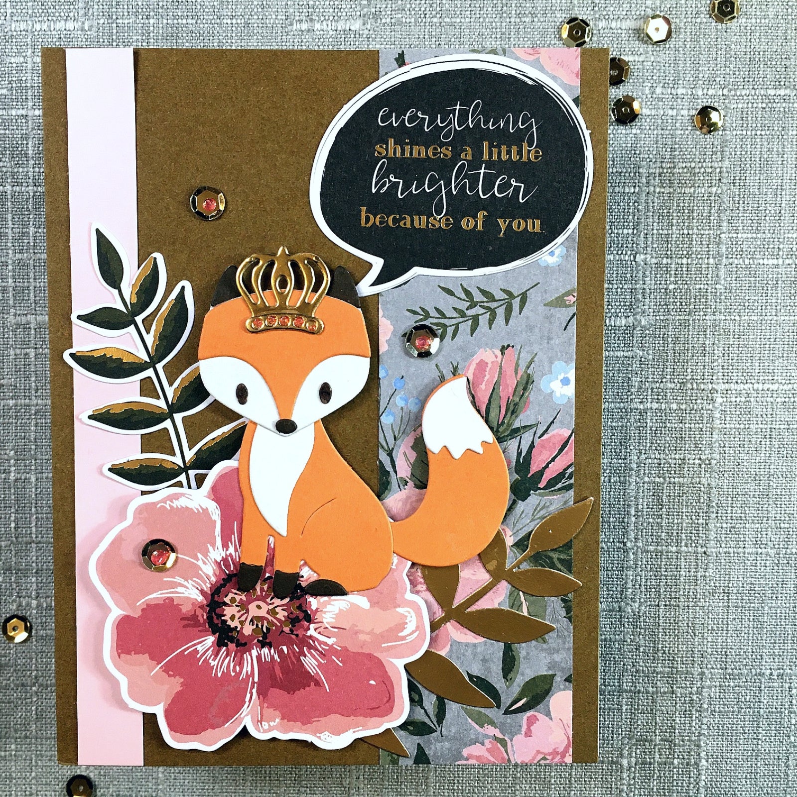 Happy for You Fox w Crown & Flora Cutting Dies