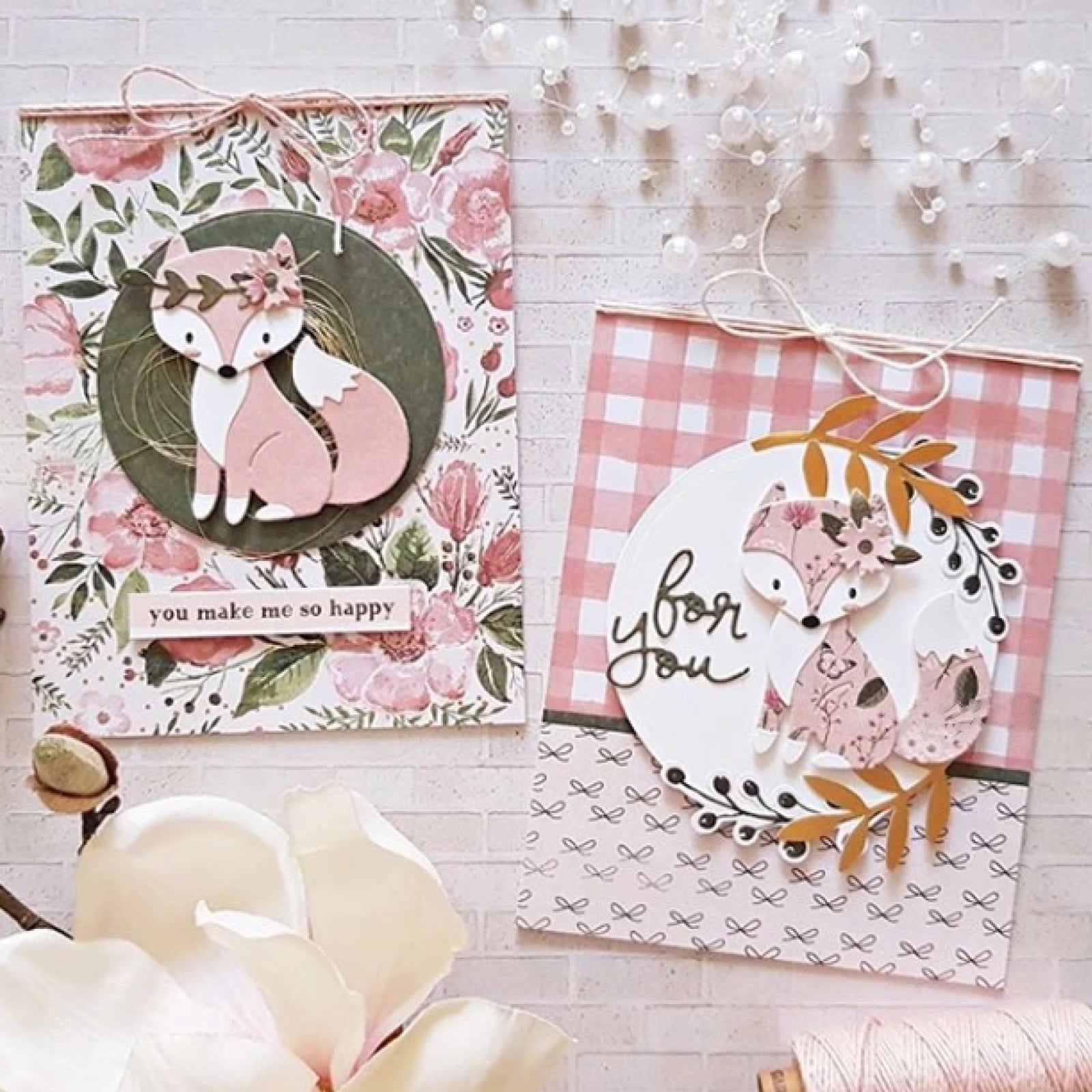 Happy for You Fox w Crown & Flora Cutting Dies