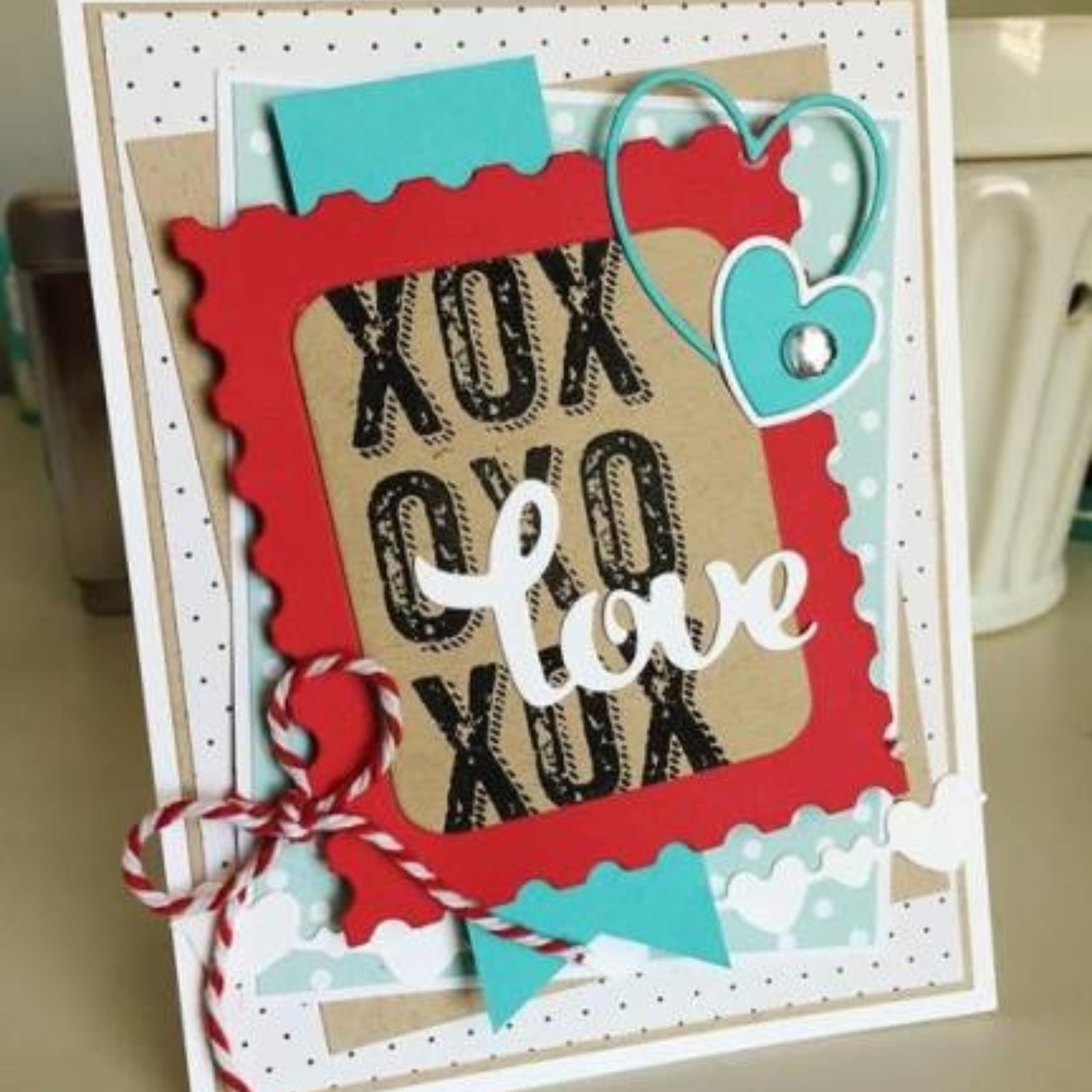 Rectangular Postage Stamp Frame w Hearts Cutting Dies