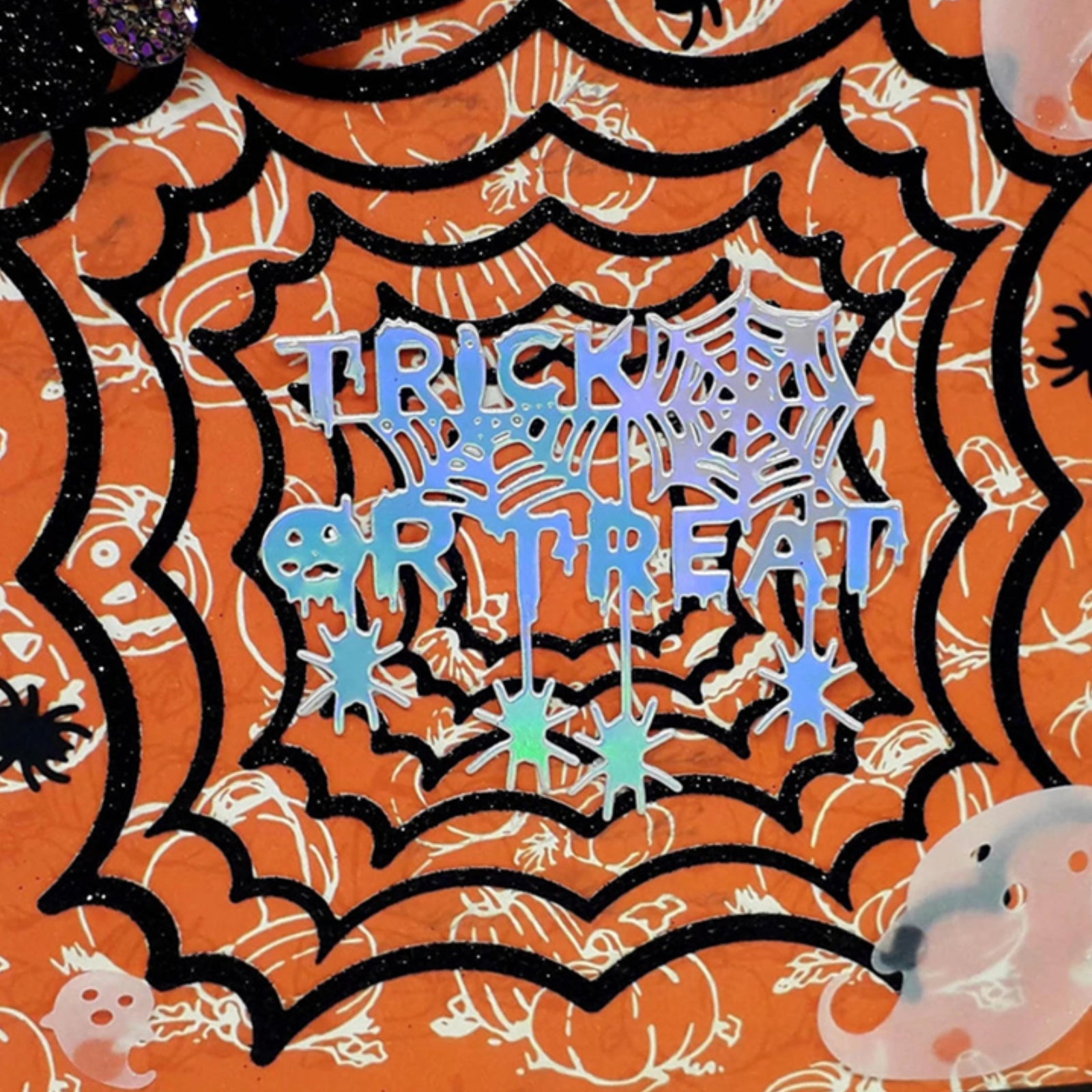Trick or Treat Words Halloween Sentiment Cutting Die w Spiders & Webs