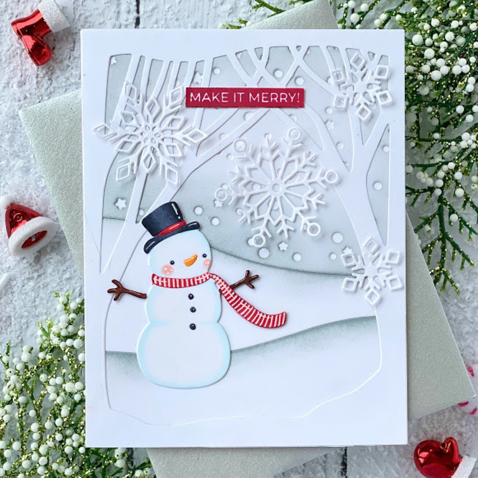 Winter Snowman w Forest Background Cutting & Embossing Dies