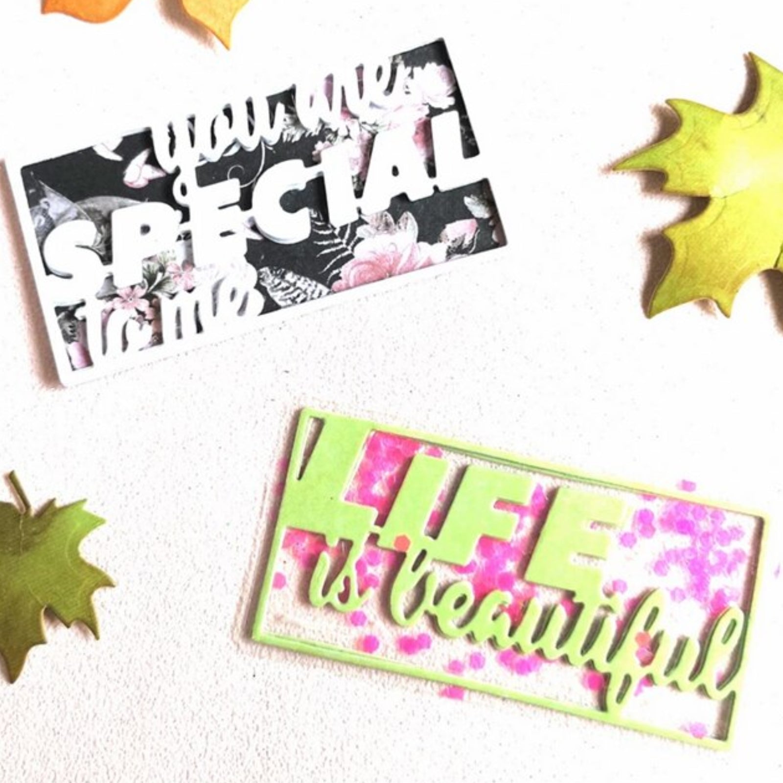 Framed Sentiments Phrases Cutting Dies – Love is in the Air, Life is Beautiful & More