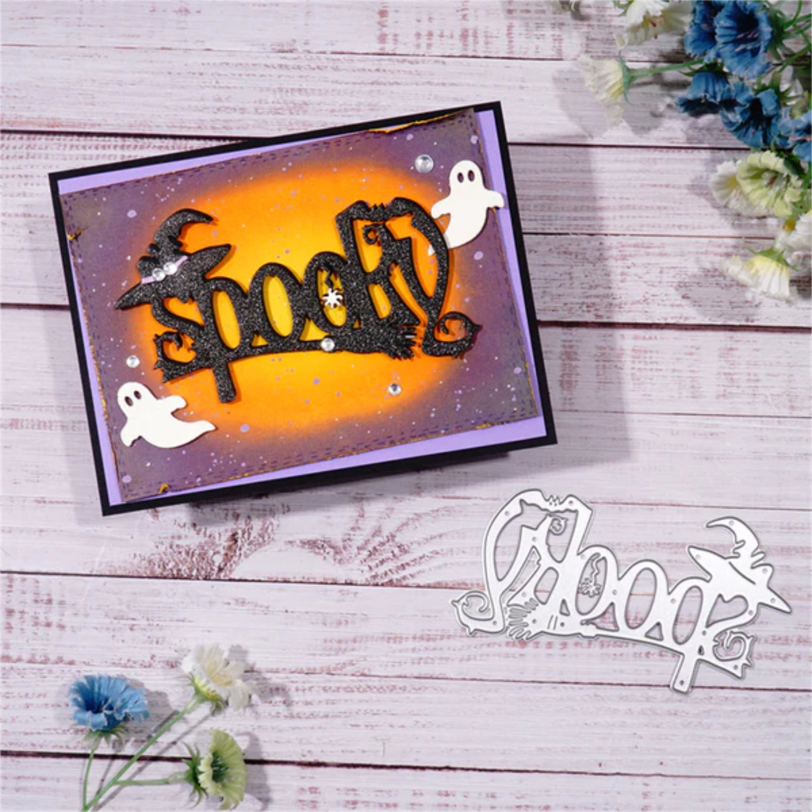 Spooky Word w Witch’s Hat, Broom, & Bat Cutting Die