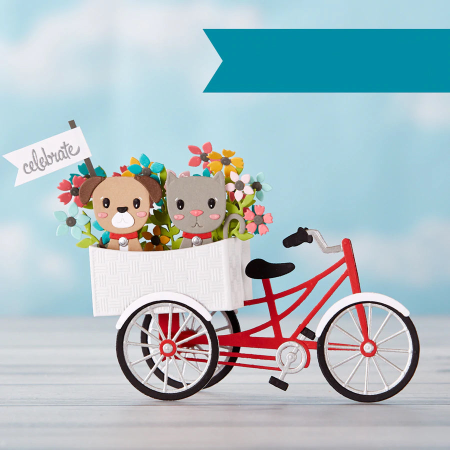 3D Bicycle with Basket and Word Decorations Cutting and Embossing Dies
