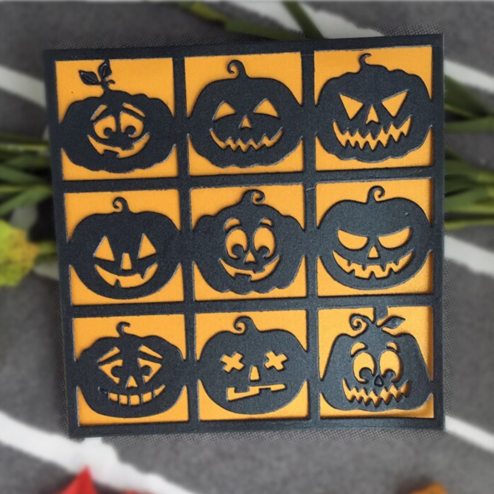Halloween Jack-o-Lanterns Grid Background Frame Cutting Die