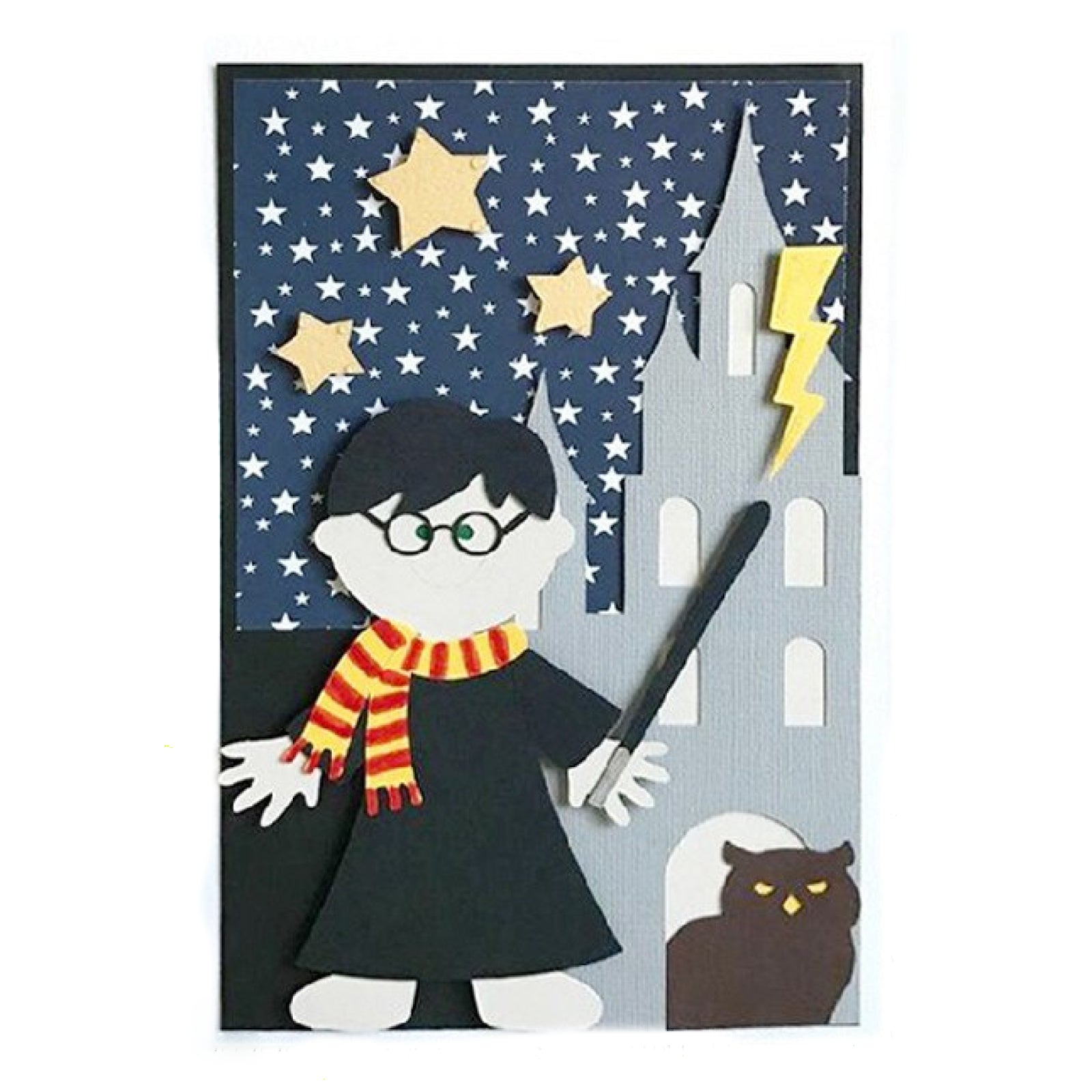 Boy Wizard w Castle Owl & Stars Cutting Dies - Harry Potter Inspired