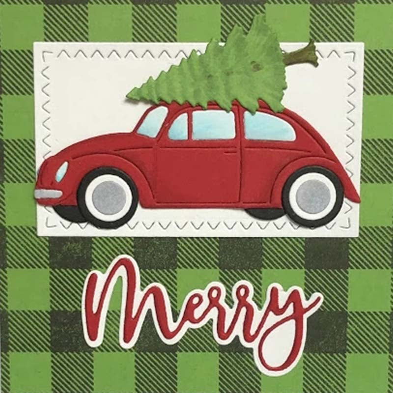 Christmas Car/Iconic Bug w Evergreen Tree Ornament Gift Cutting & Embossing Dies