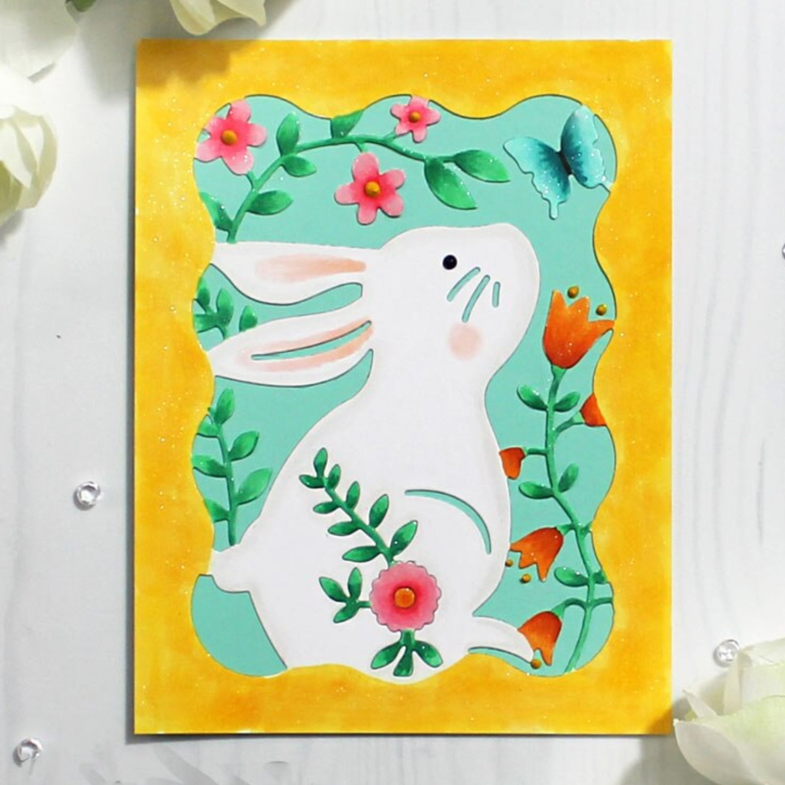 Bunny Rabbit Wavy Rectangle Background Frame Cutting Dies