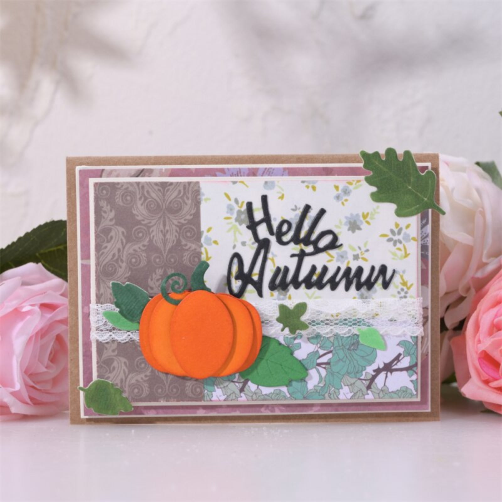 Happy Thanksgiving Day w Leaves, Pumpkin, Cooked Turkey Cutting & Embossing Dies