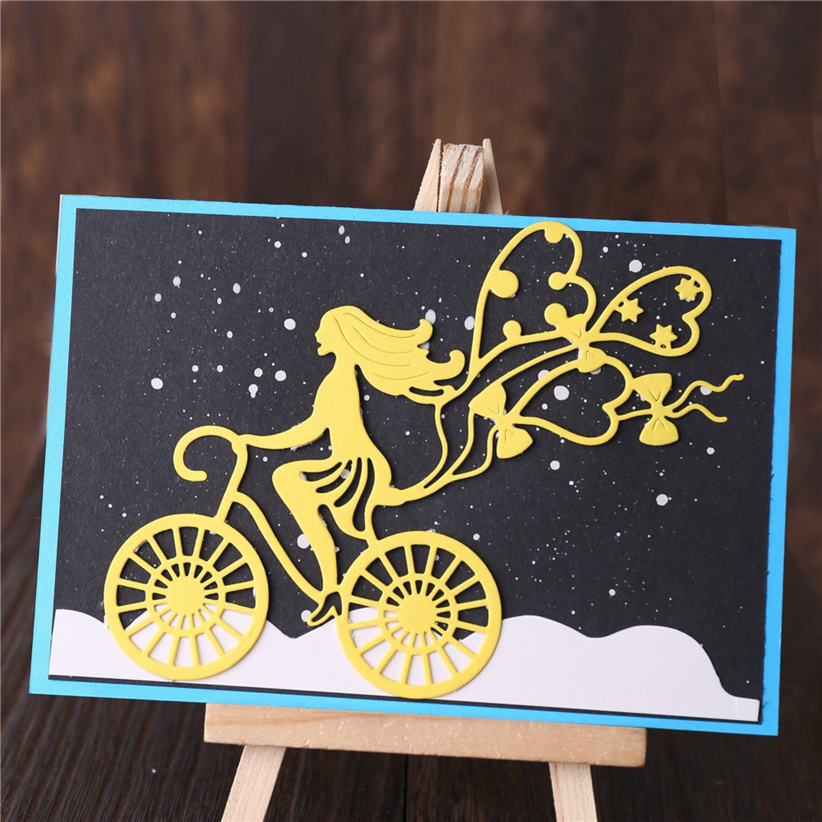 Lady Riding Bicycle w Heart Balloons Cutting Die