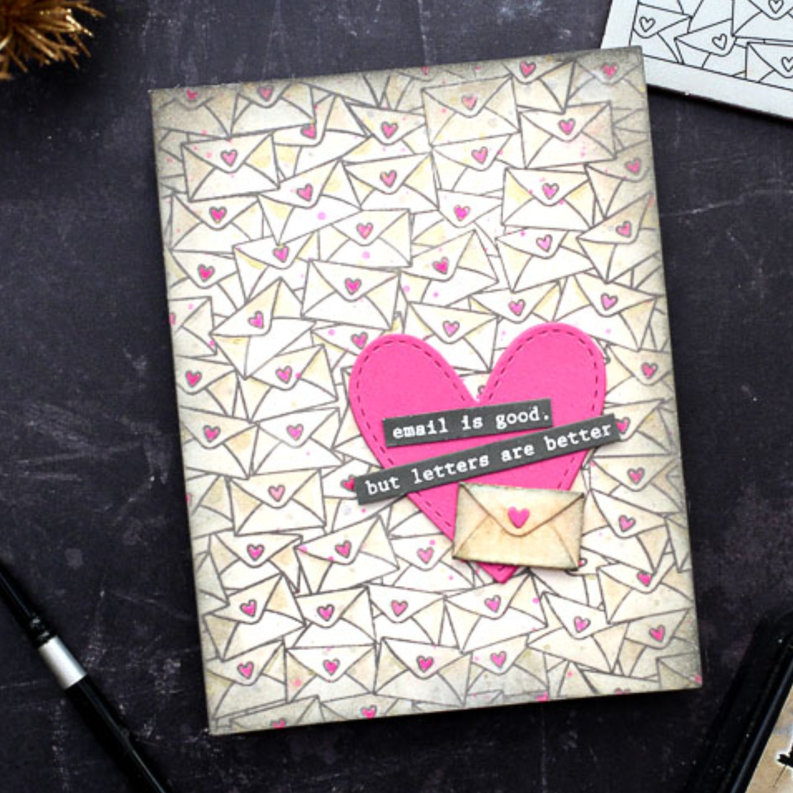 Sending Love Mail Envelopes Square Background Stamp