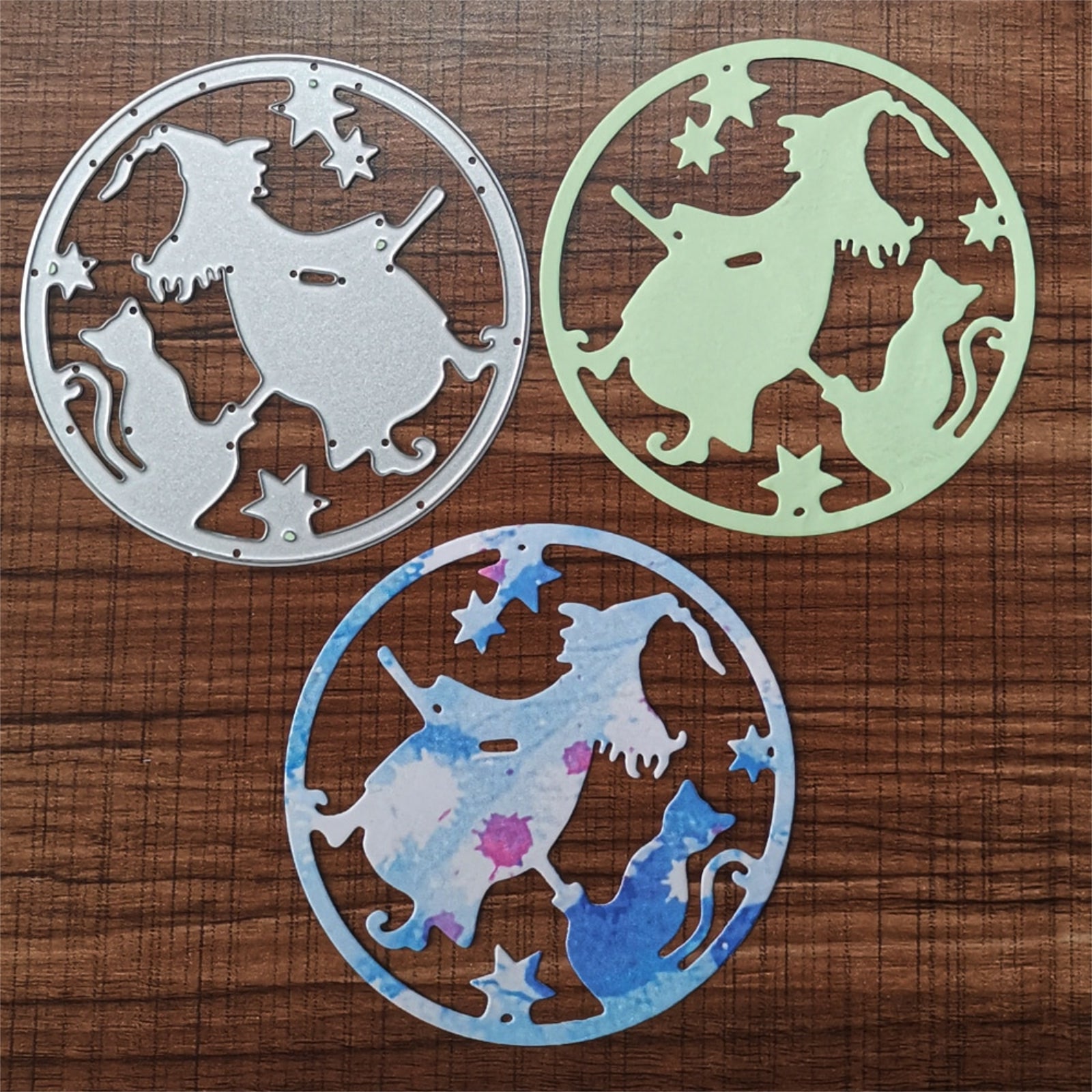 Flying Witch w Cat Circular Frame Halloween Cutting Die