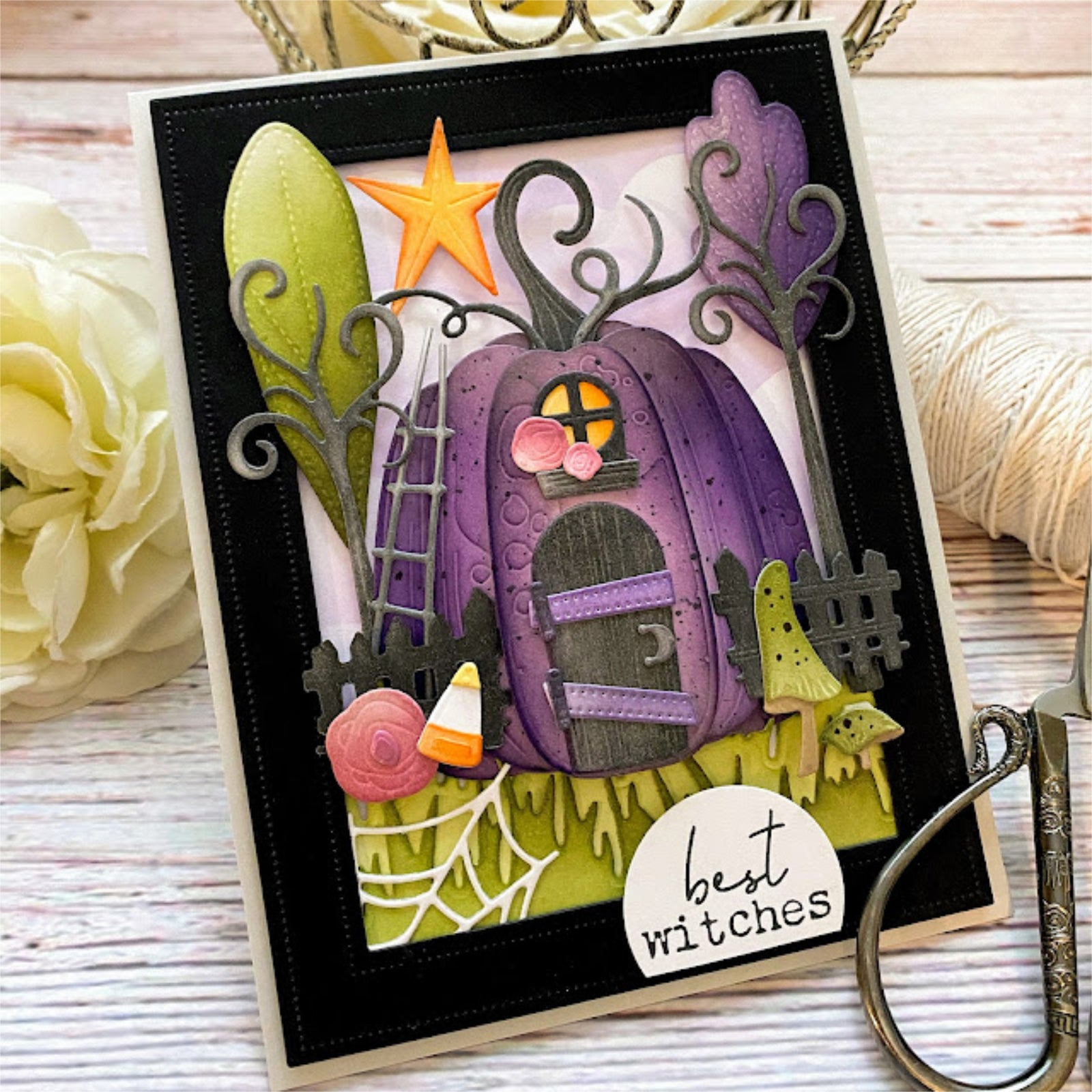 Build It Pumpkin House w Trees, Fences, & Stars Cutting Dies