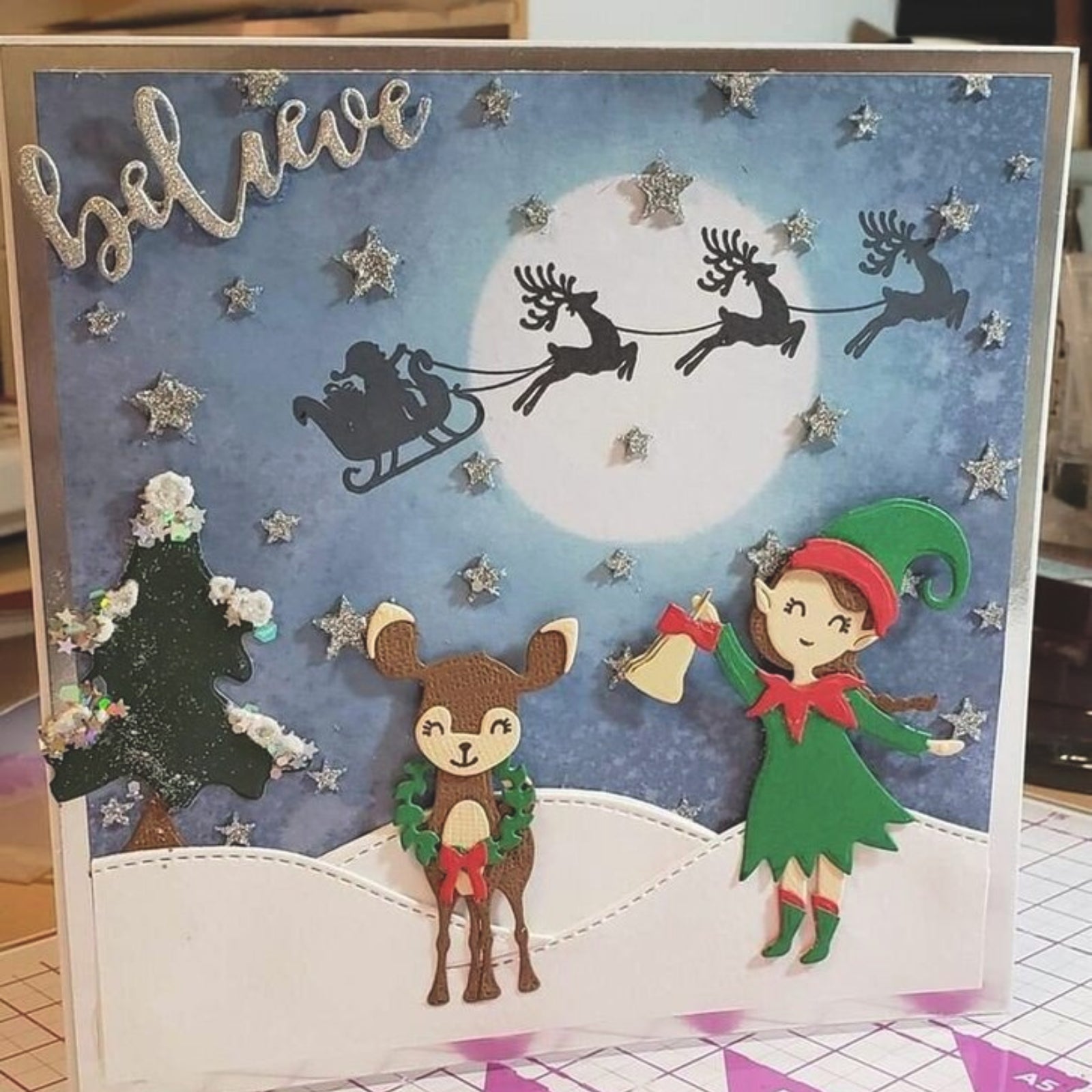 Reindeer w Dashing By Words Cutting Dies & Stamp Set