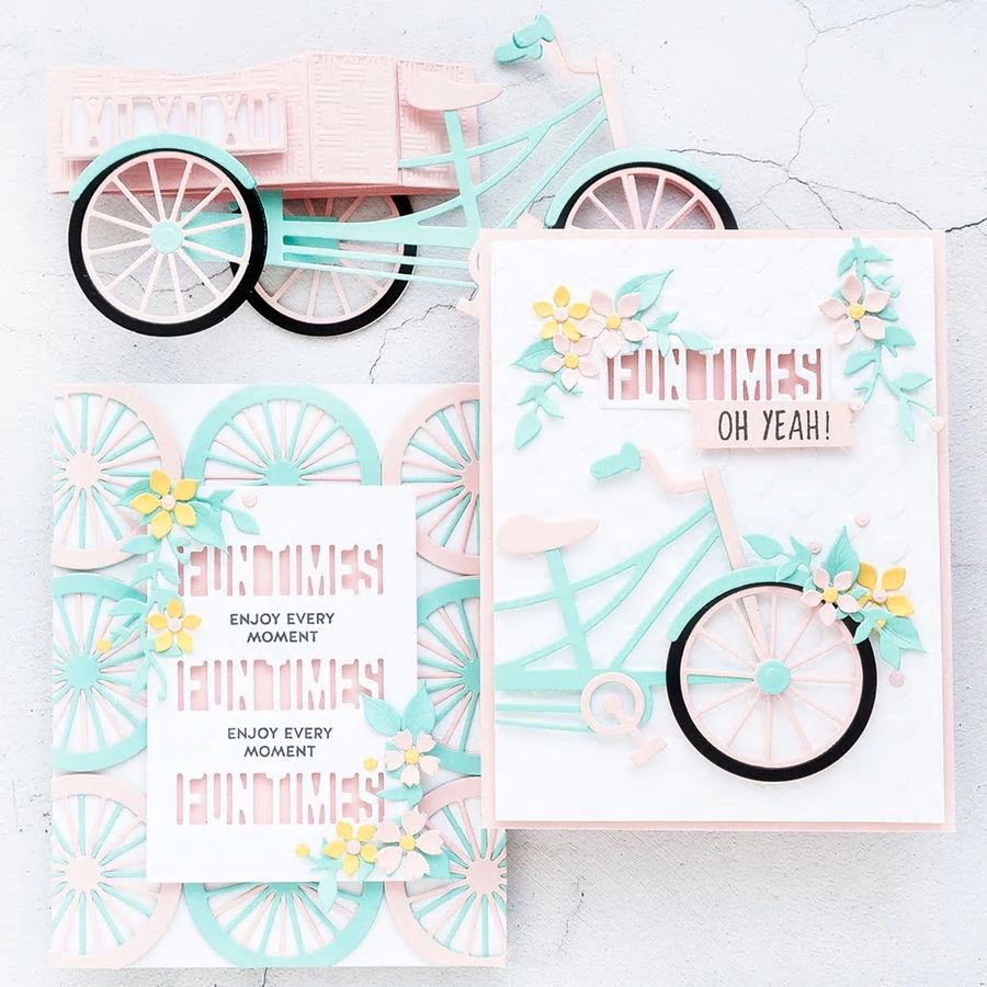 3D Bicycle with Basket and Word Decorations Cutting and Embossing Dies