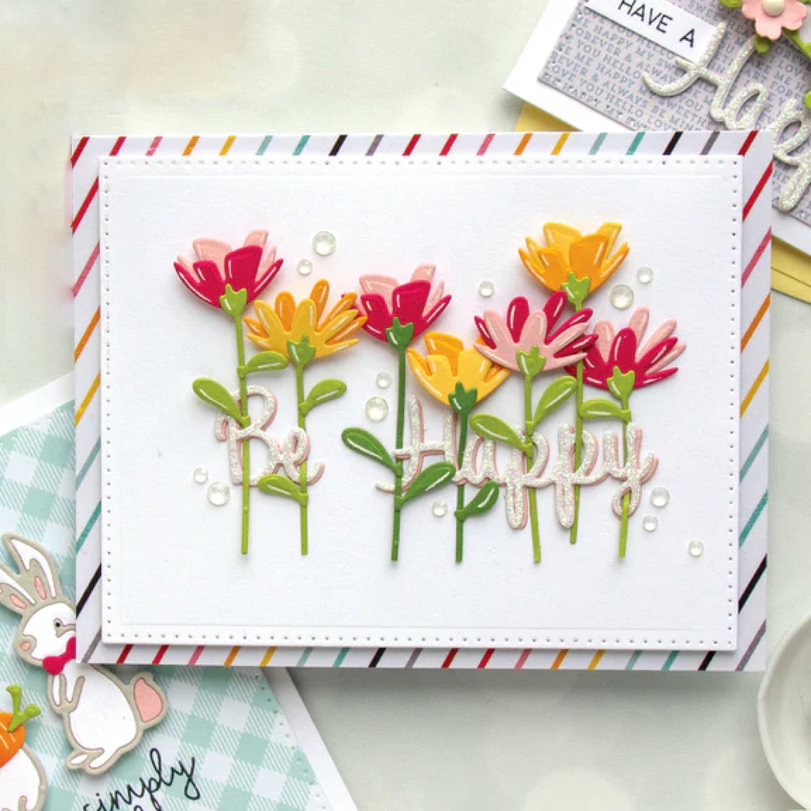 Be Happy Bunnies w Carrots & Flowers Cutting Dies