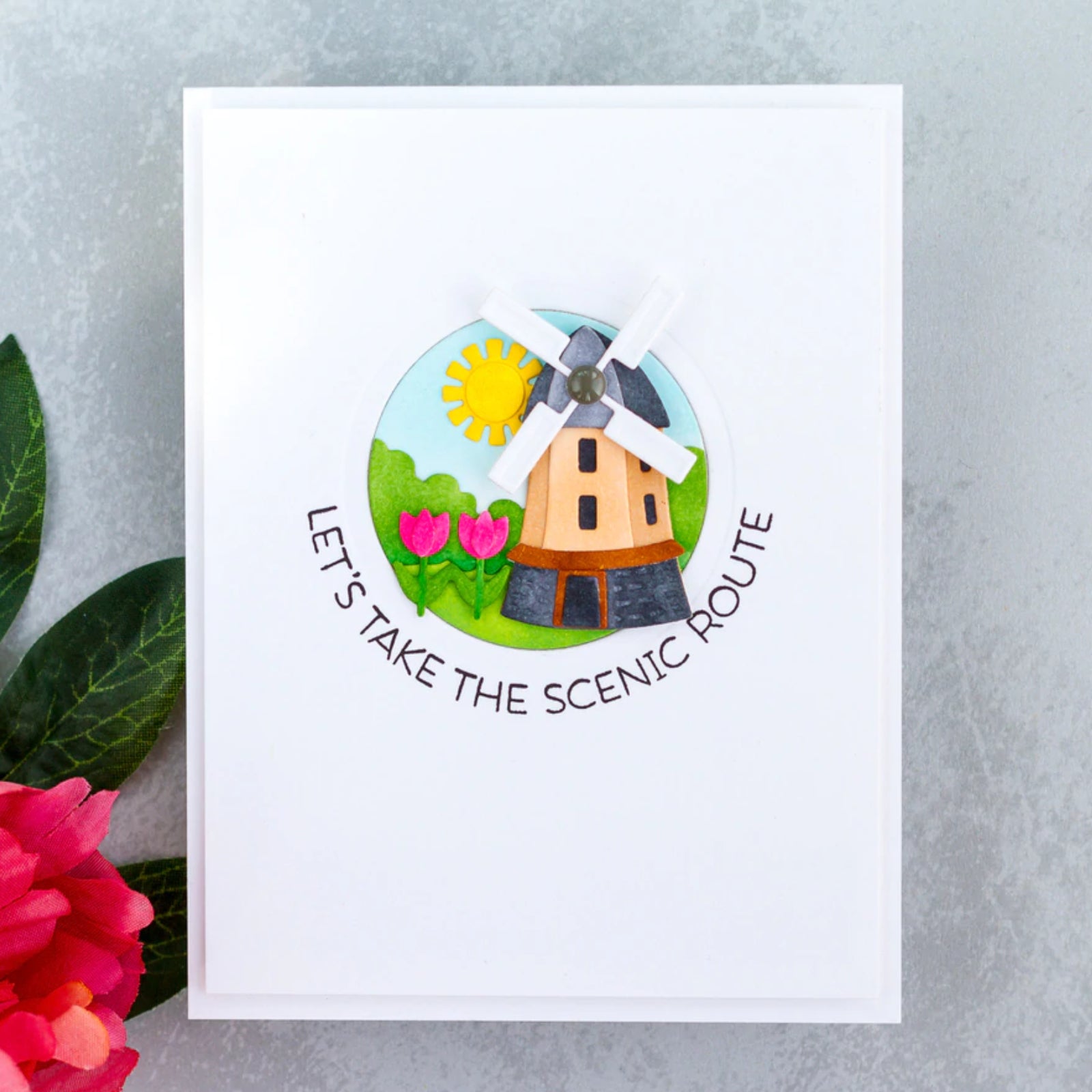 Springtime Windmill w Tulip Flowers Scene Creator Cutting & Embossing Dies