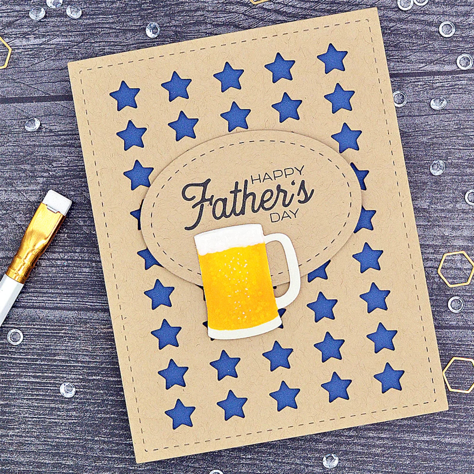 Stars Grid Background w Stitching Border Cutting & Embossing Die