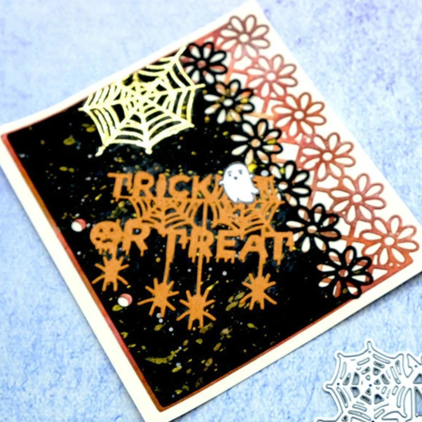 Trick or Treat Words Halloween Sentiment Cutting Die w Spiders & Webs