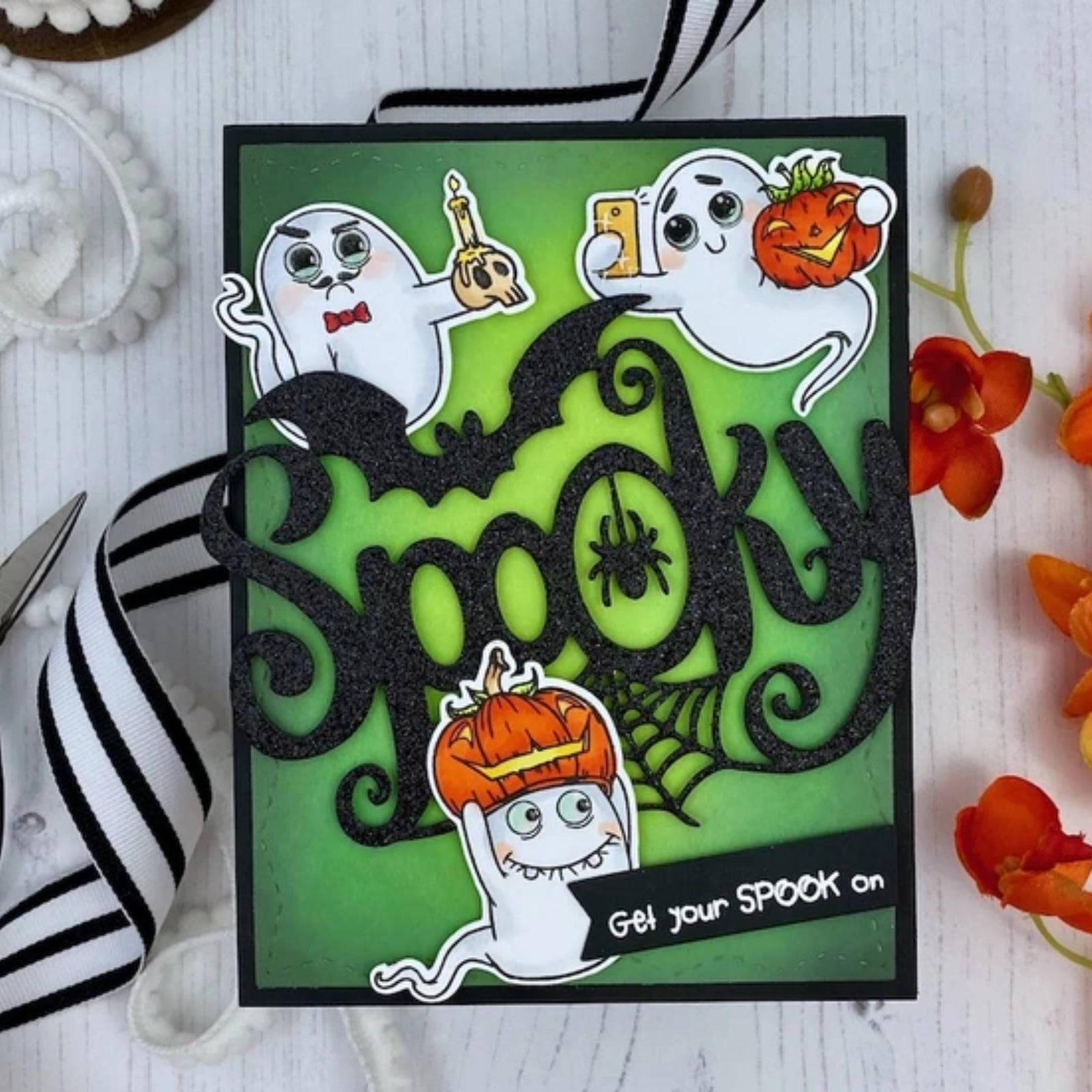 Big Spooky Word Cutting Die w Bat, Spider & Web