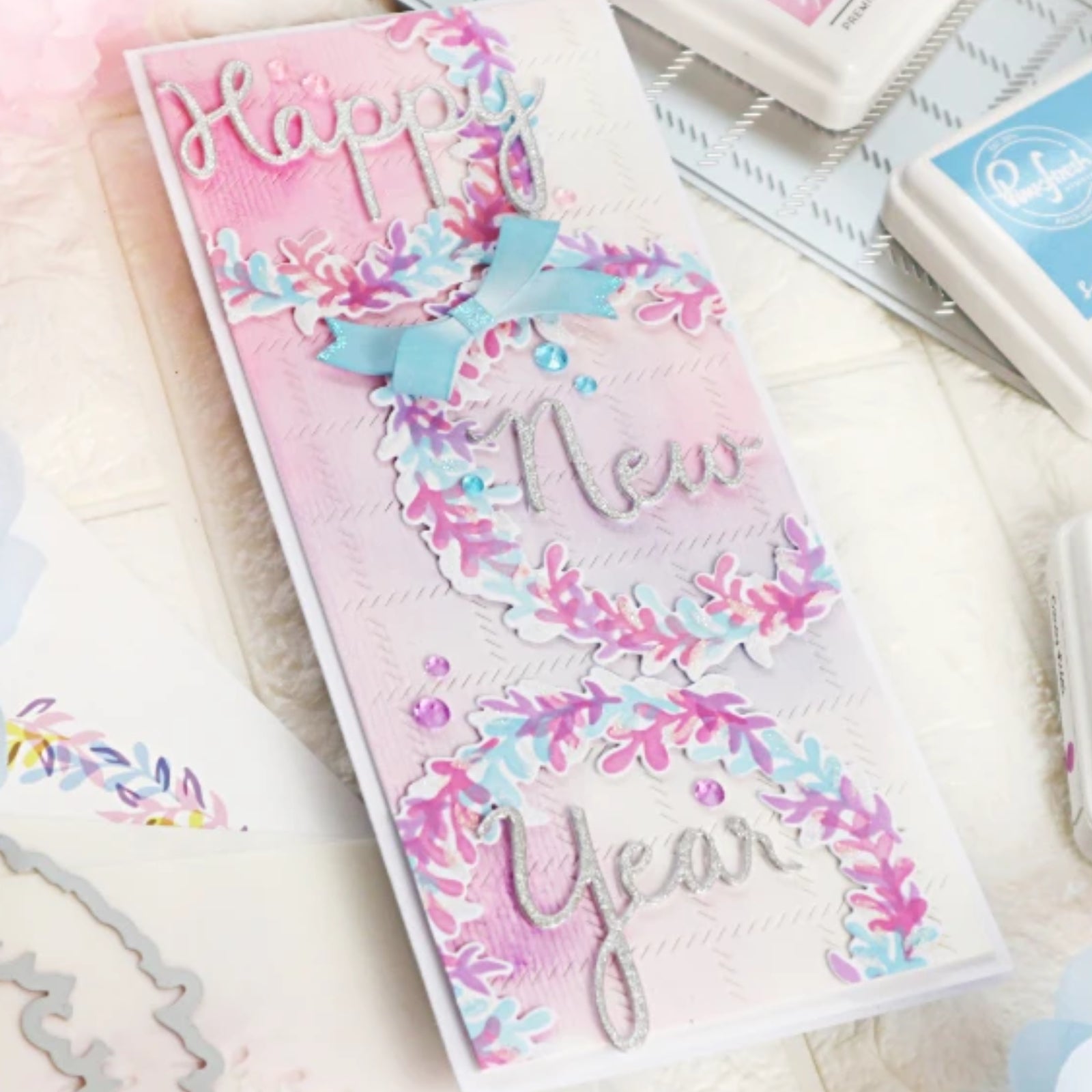 Season’s Greetings Holiday Sentiments w Shadows Cutting Dies