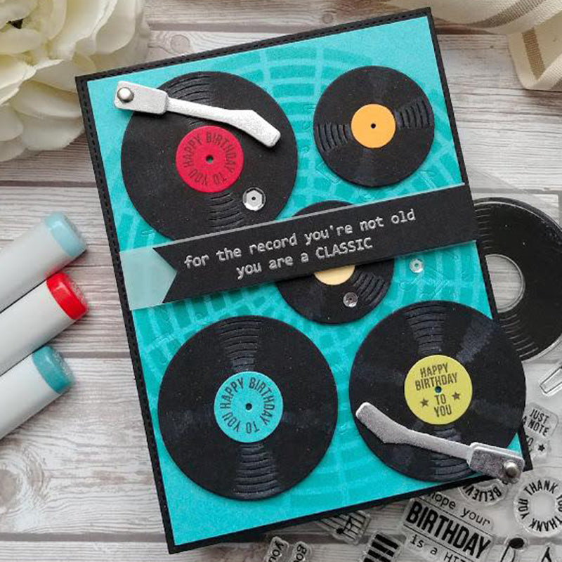 Classic Vinyl Music Record Cutting Dies with Coordinating Stamp Set