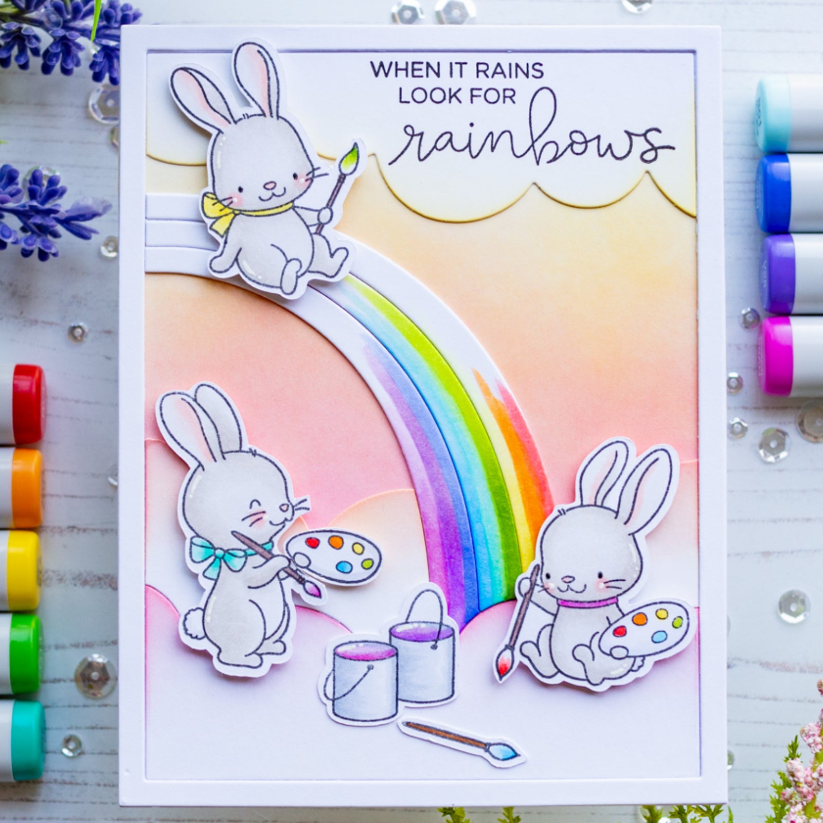 Somewhere Over The Rainbow w Clouds Background Cutting Die