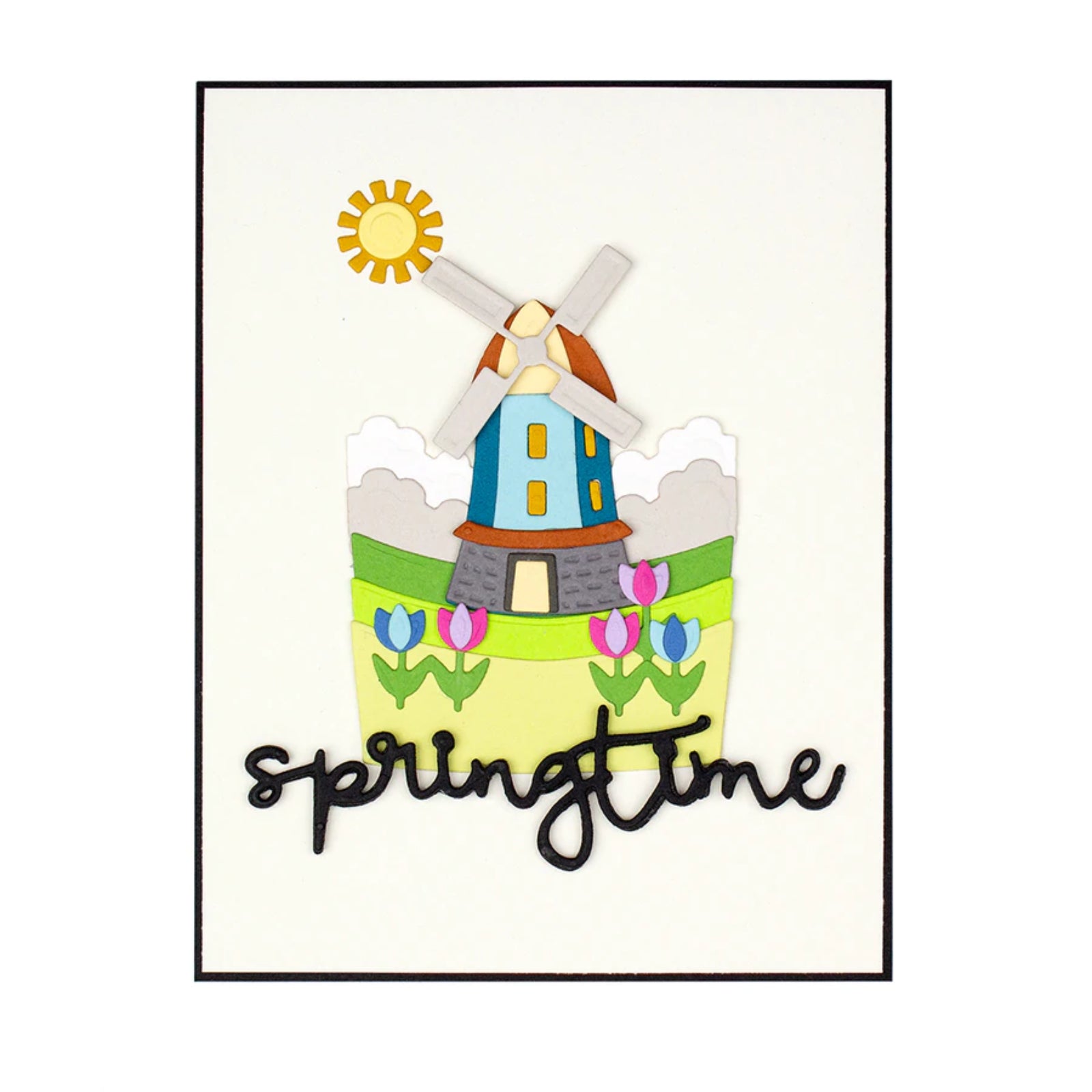 Springtime Windmill w Tulip Flowers Scene Creator Cutting & Embossing Dies