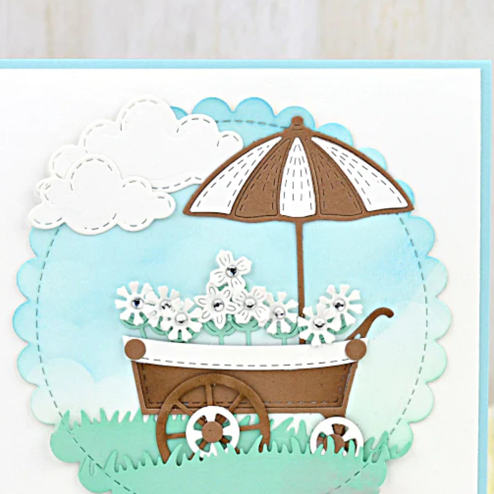 Stitched Flower Cart w Umbrella Cutting Die Set