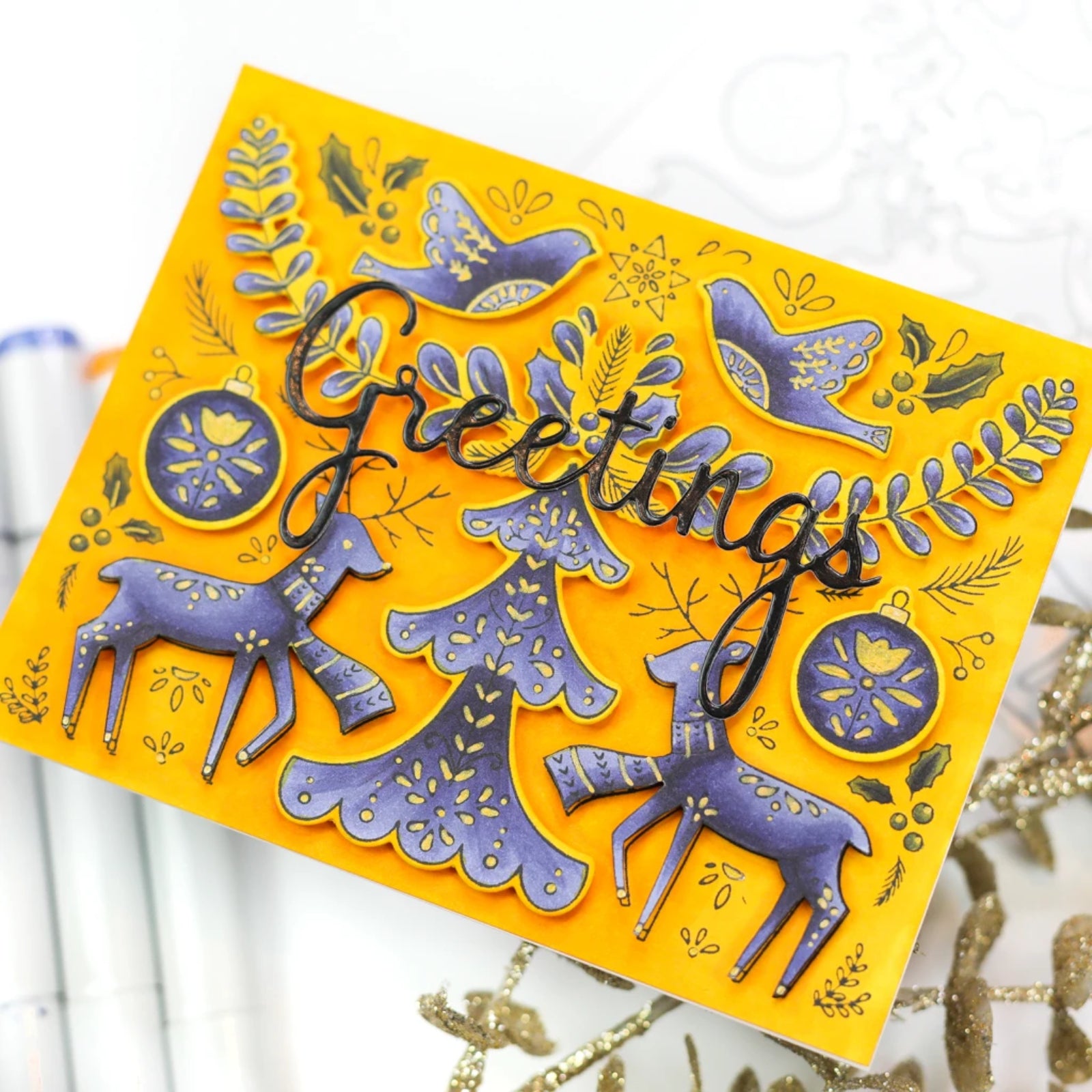 Season’s Greetings Holiday Sentiments w Shadows Cutting Dies