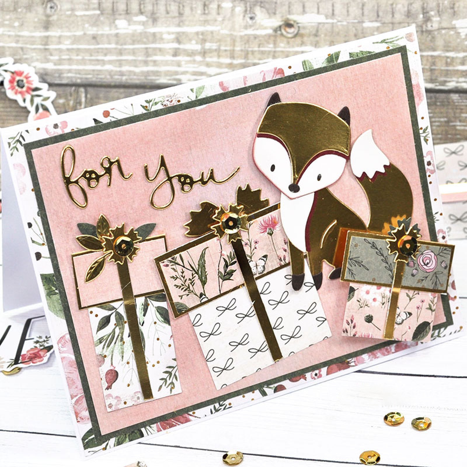 Happy for You Fox w Crown & Flora Cutting Dies