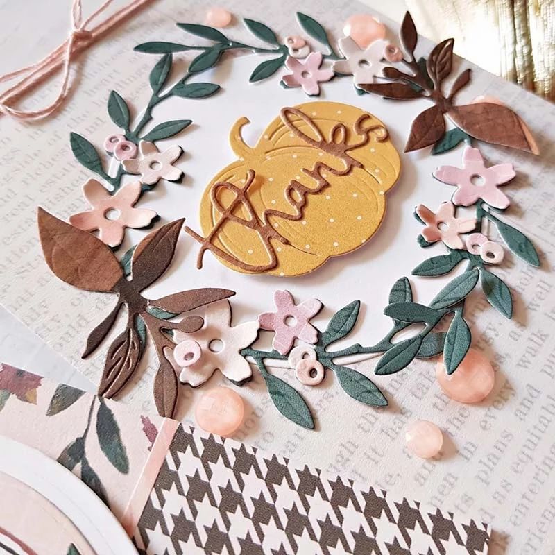 Thanksgiving Fall Foliage w Pumpkin Labels Cutting & Embossing Dies