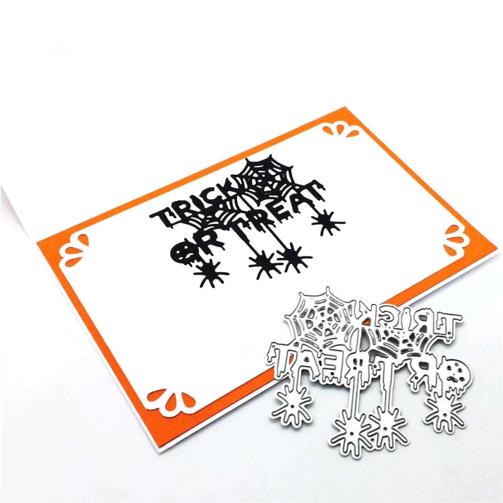 Trick or Treat Words Halloween Sentiment Cutting Die w Spiders & Webs