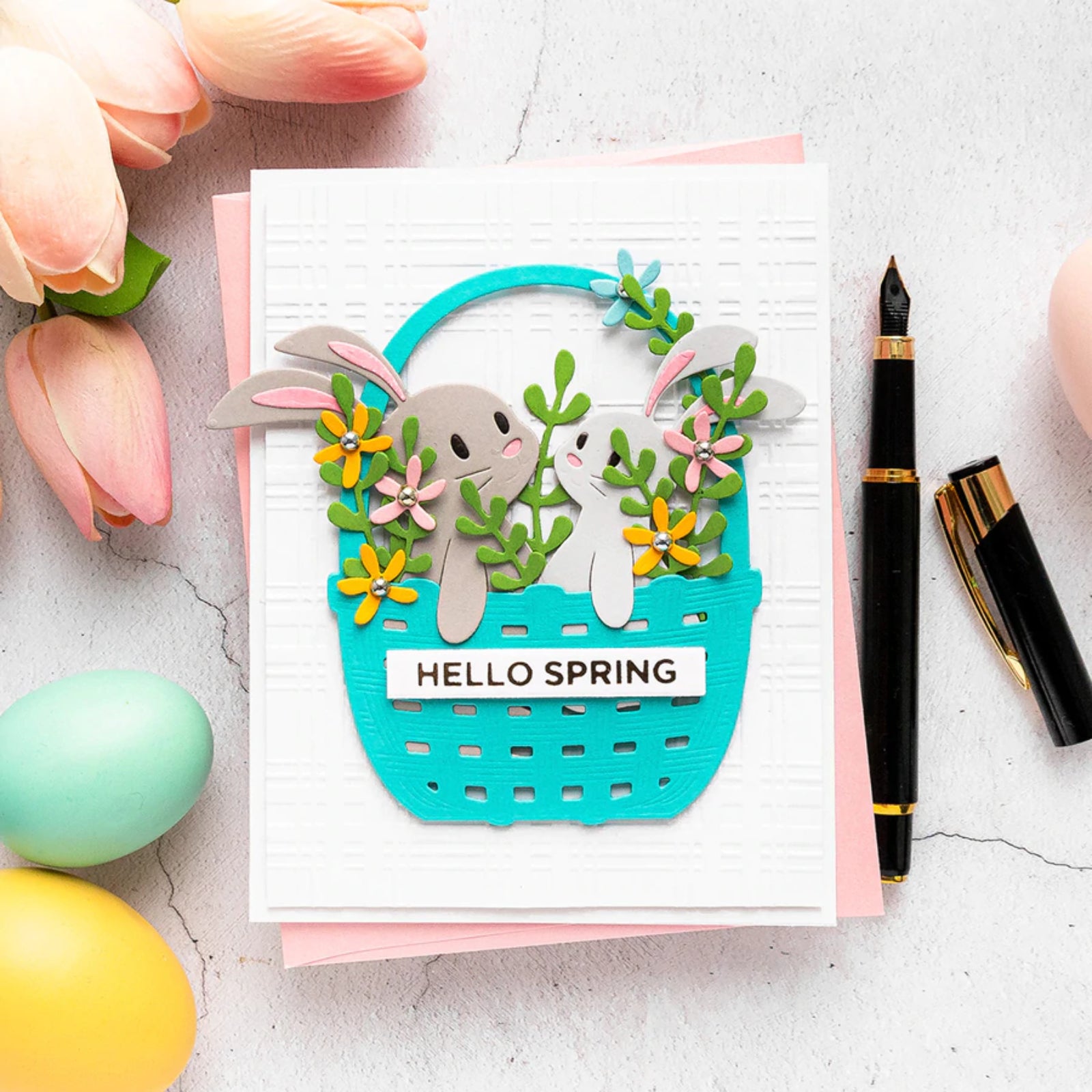 Easter Bunny Duo w 3D Basket & Foliage Cutting Dies