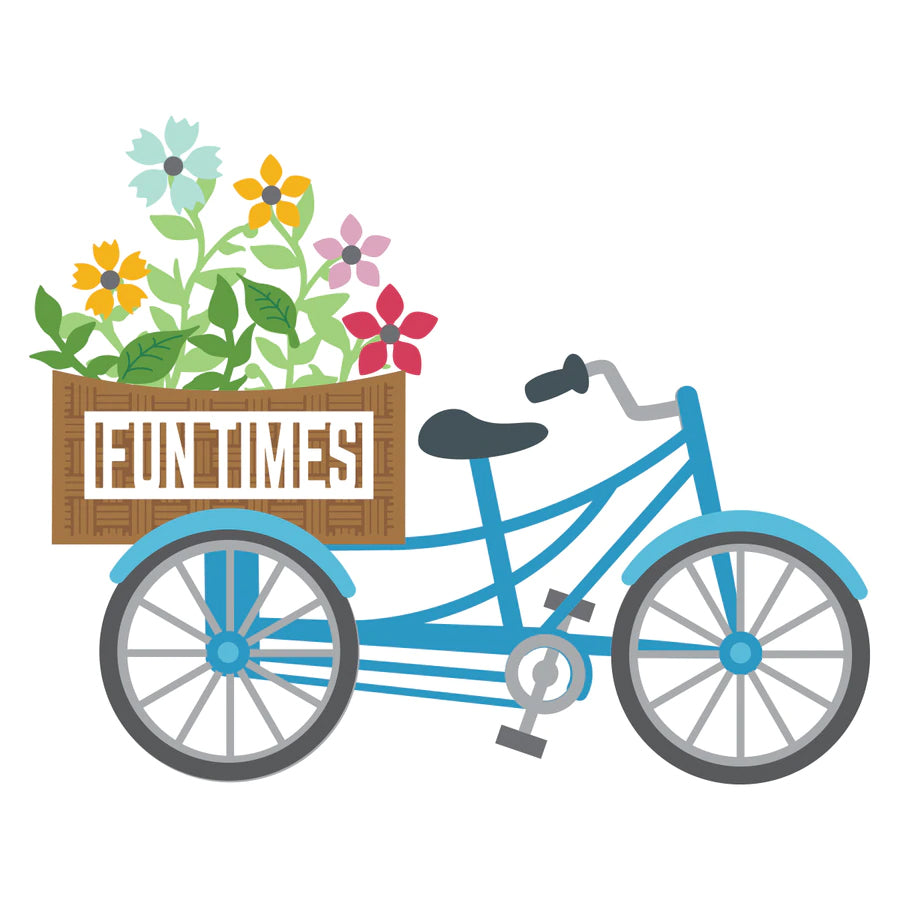 3D Bicycle with Basket and Word Decorations Cutting and Embossing Dies
