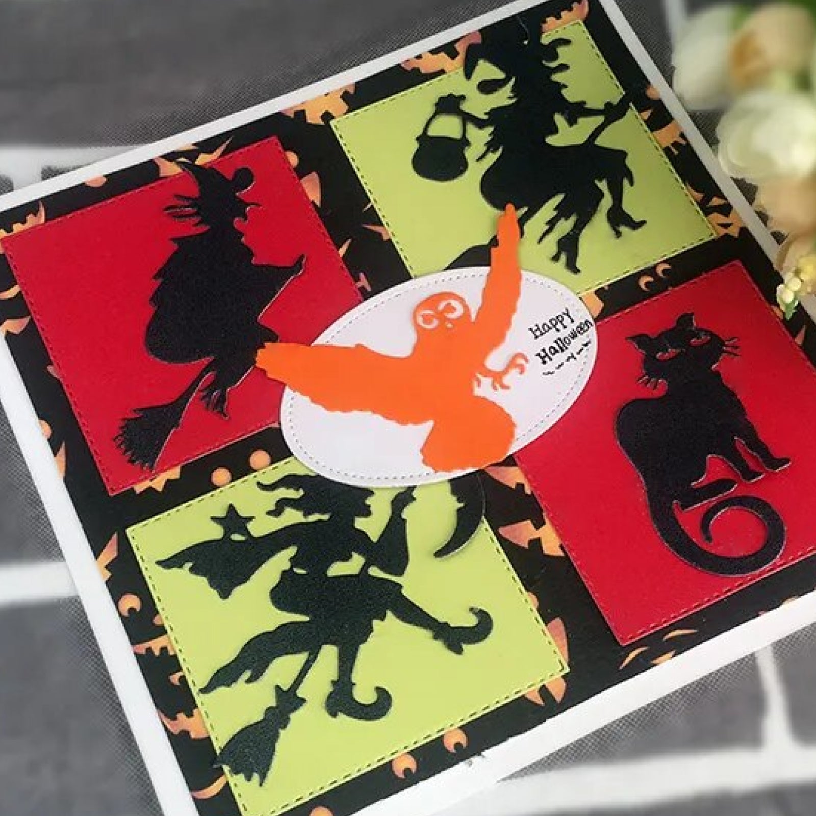 Six Wicked Witches on Brooms w Cat & Owl Halloween Mega Cutting Die Set