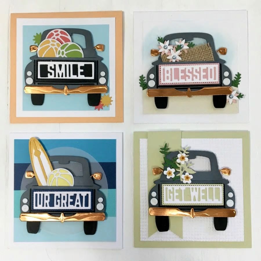 Vintage Truck w Sentiment License Plates Mega Cutting Die Set