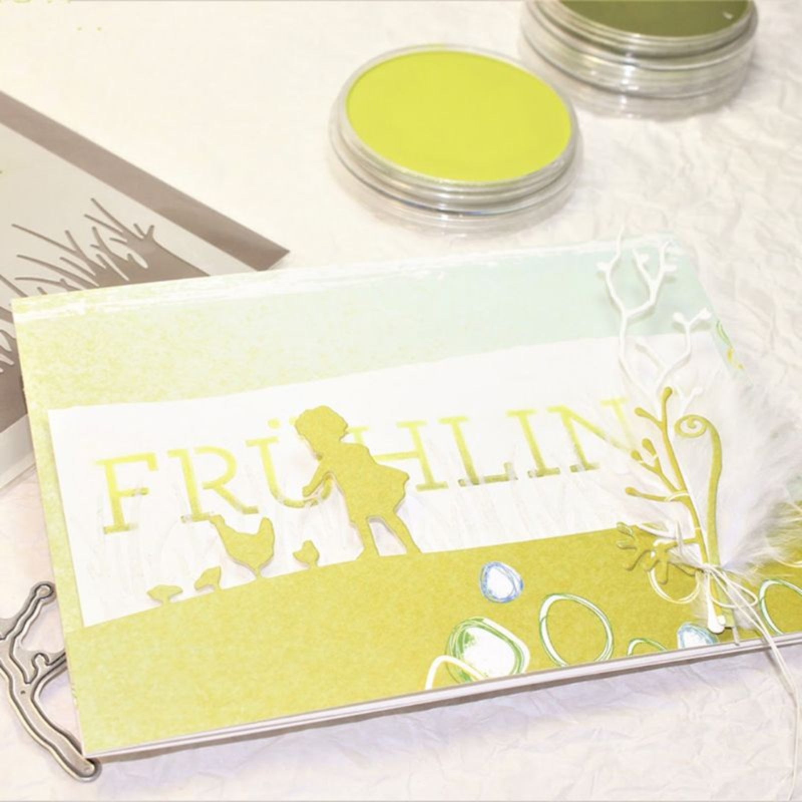 Girl/Child Feeding Chicken & Chicks Backdrop Border Cutting Die