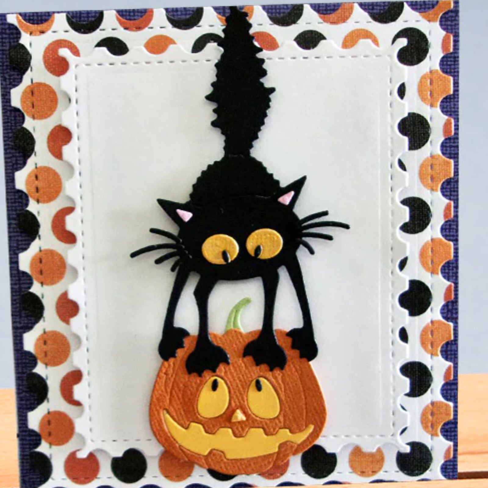 Scaredy Cat Standing on a Jack-o'-Lantern Cutting Dies