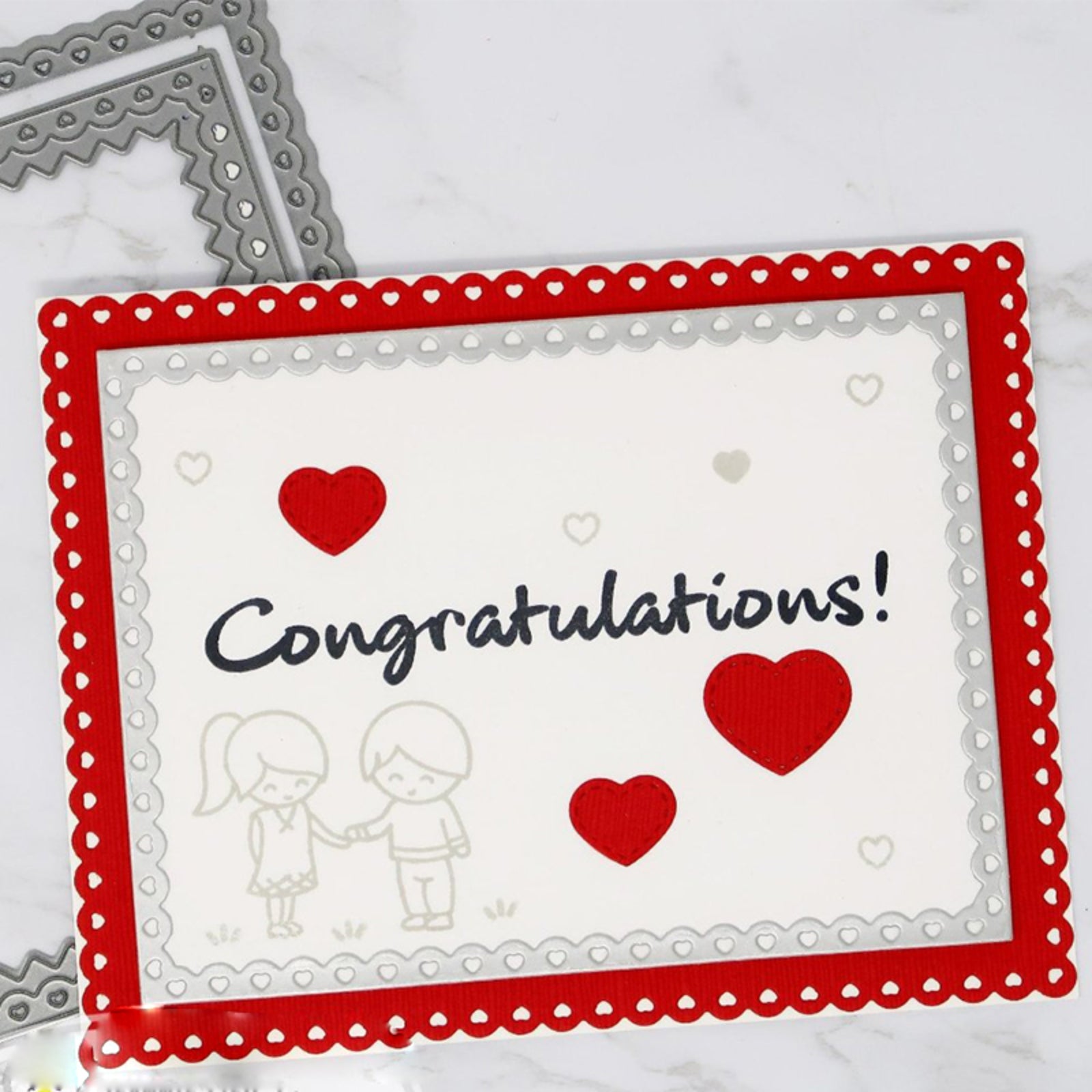 Hearts Edged Rectangle w Frames Stars Burst Cutting Dies