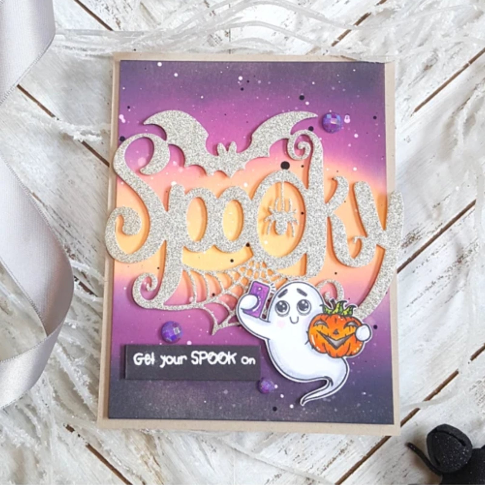 Big Spooky Word Cutting Die w Bat, Spider & Web