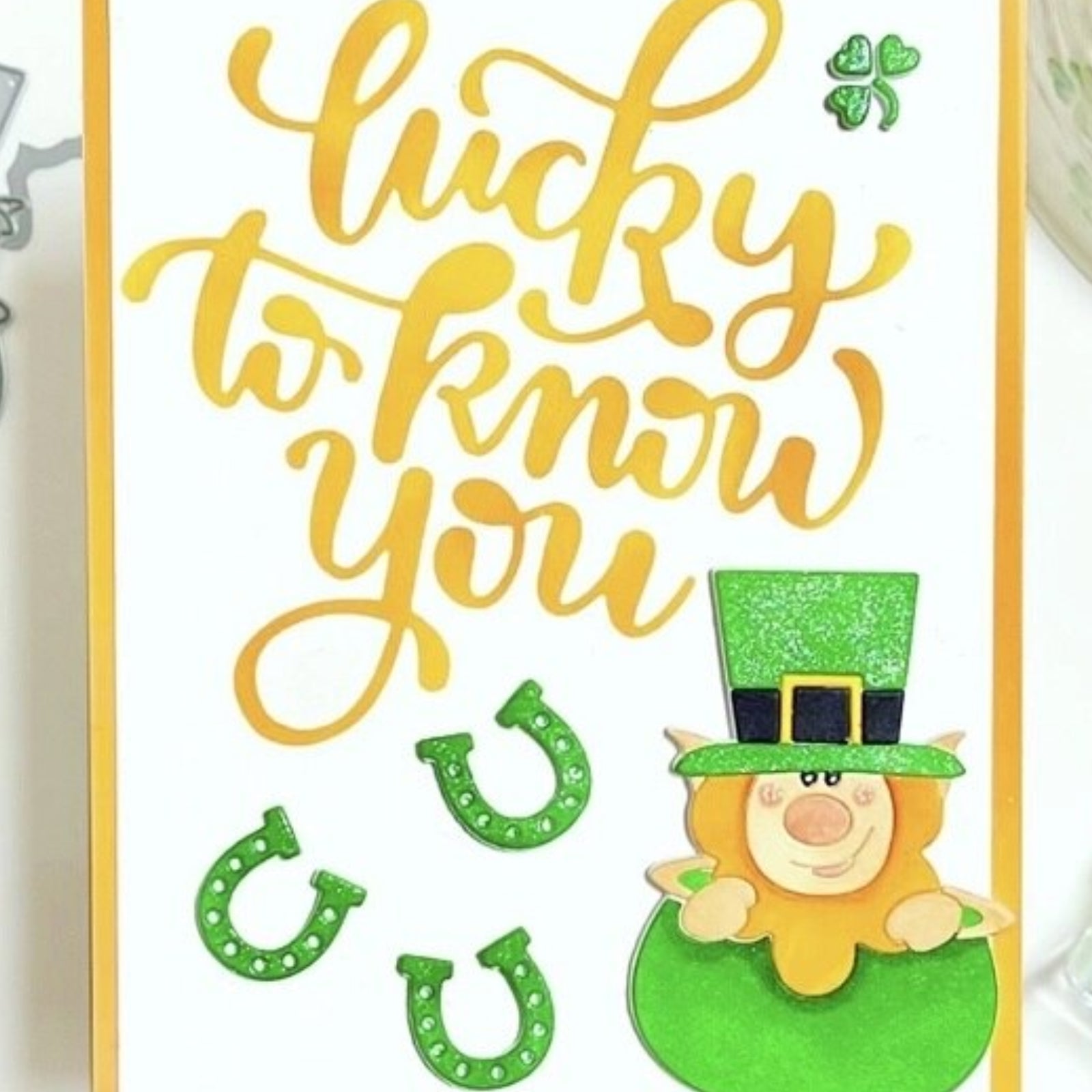 Leprechaun in Pot w Pipe Shamrock Horseshoe Cutting Dies