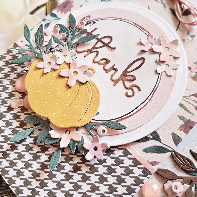 Thanksgiving Fall Foliage w Pumpkin Labels Cutting & Embossing Dies