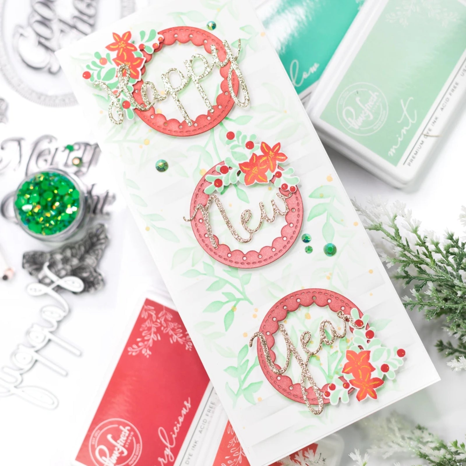 Season’s Greetings Holiday Sentiments w Shadows Cutting Dies