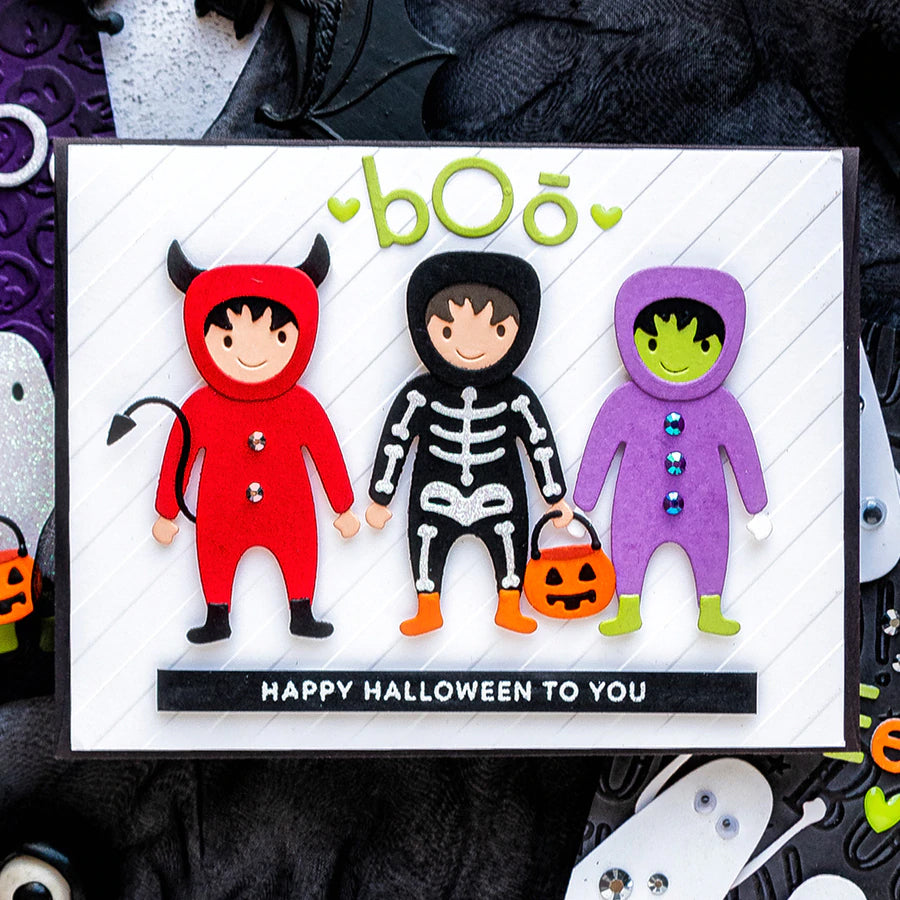 Halloween Ghost Boo!, Skeleton, and Kid Trick or Treat Costumes Cutting Dies