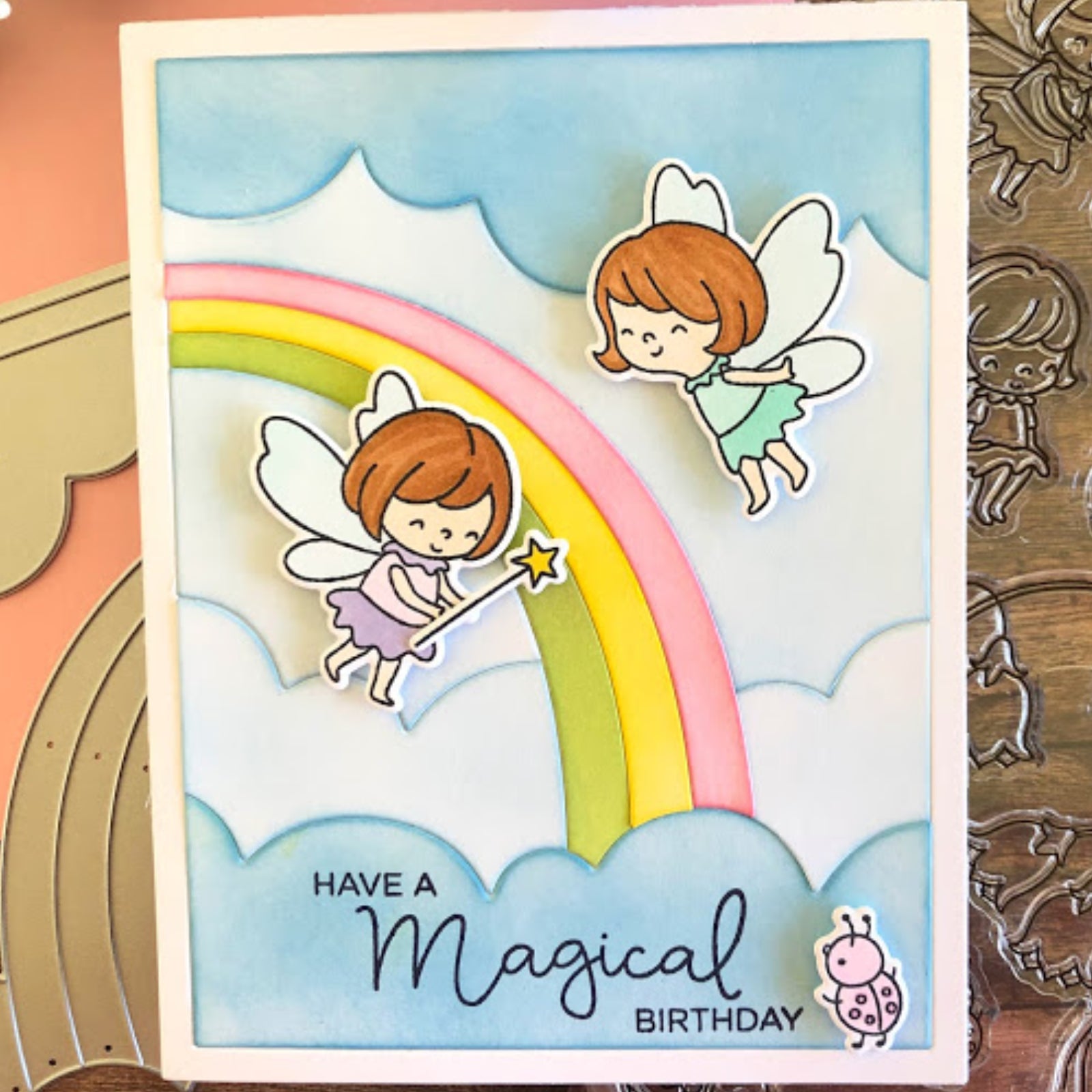 Somewhere Over The Rainbow w Clouds Background Cutting Die