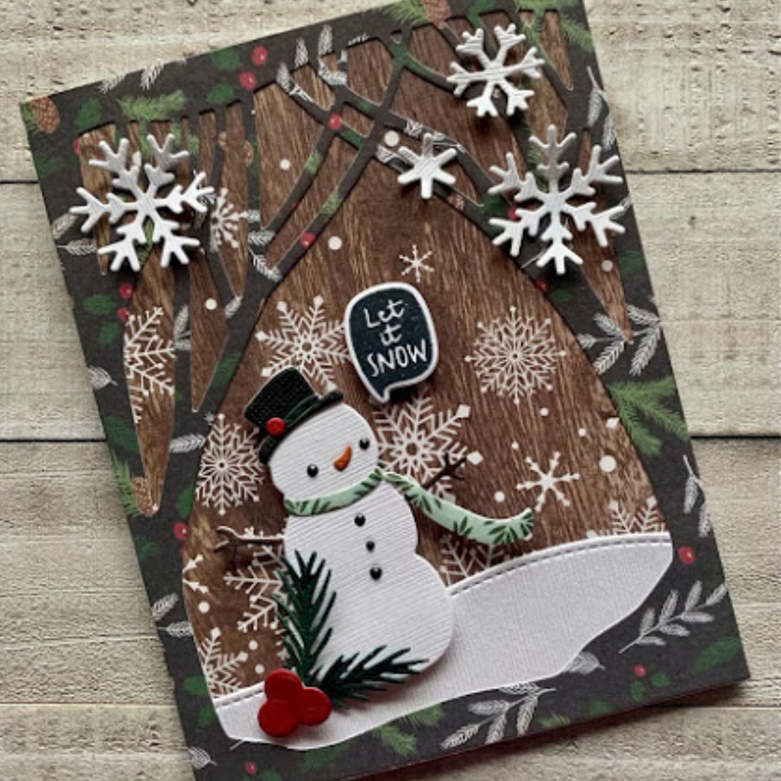 Winter Snowman w Forest Background Cutting & Embossing Dies